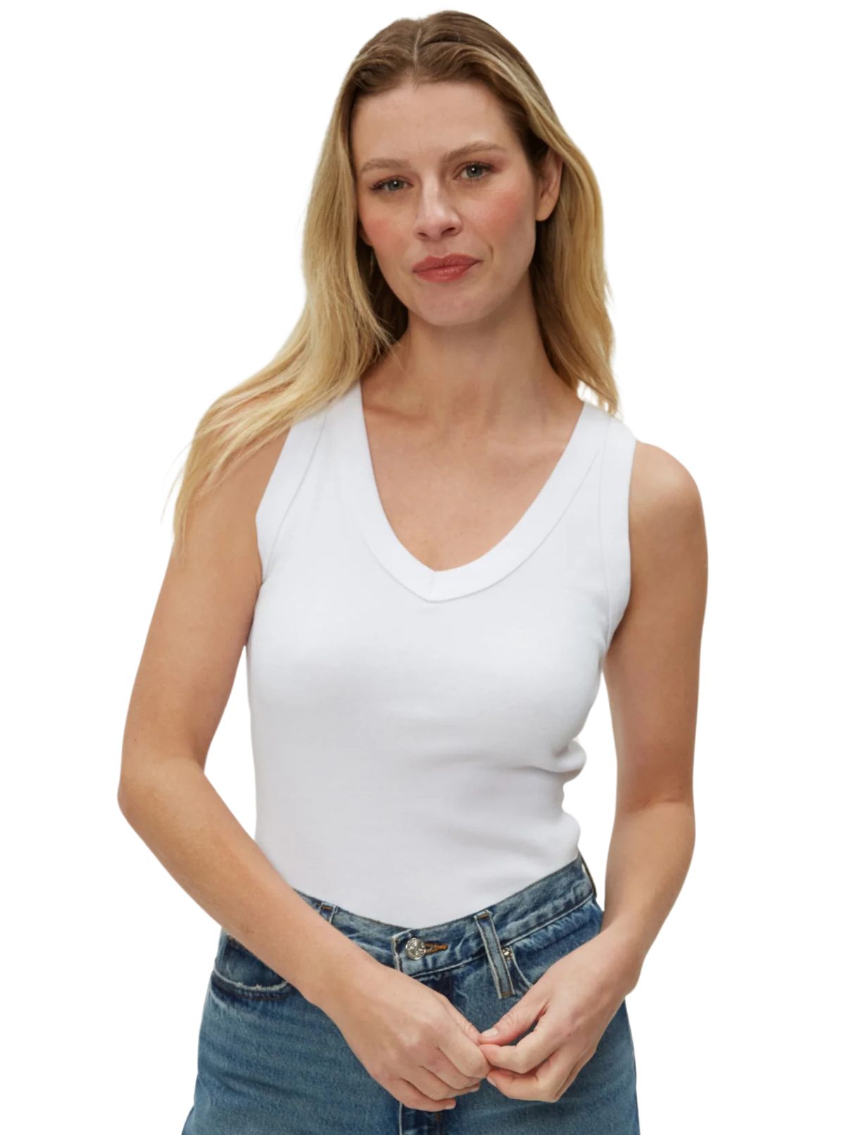 Michael Stars 100% Cotton Maya Vneck Tank in White
