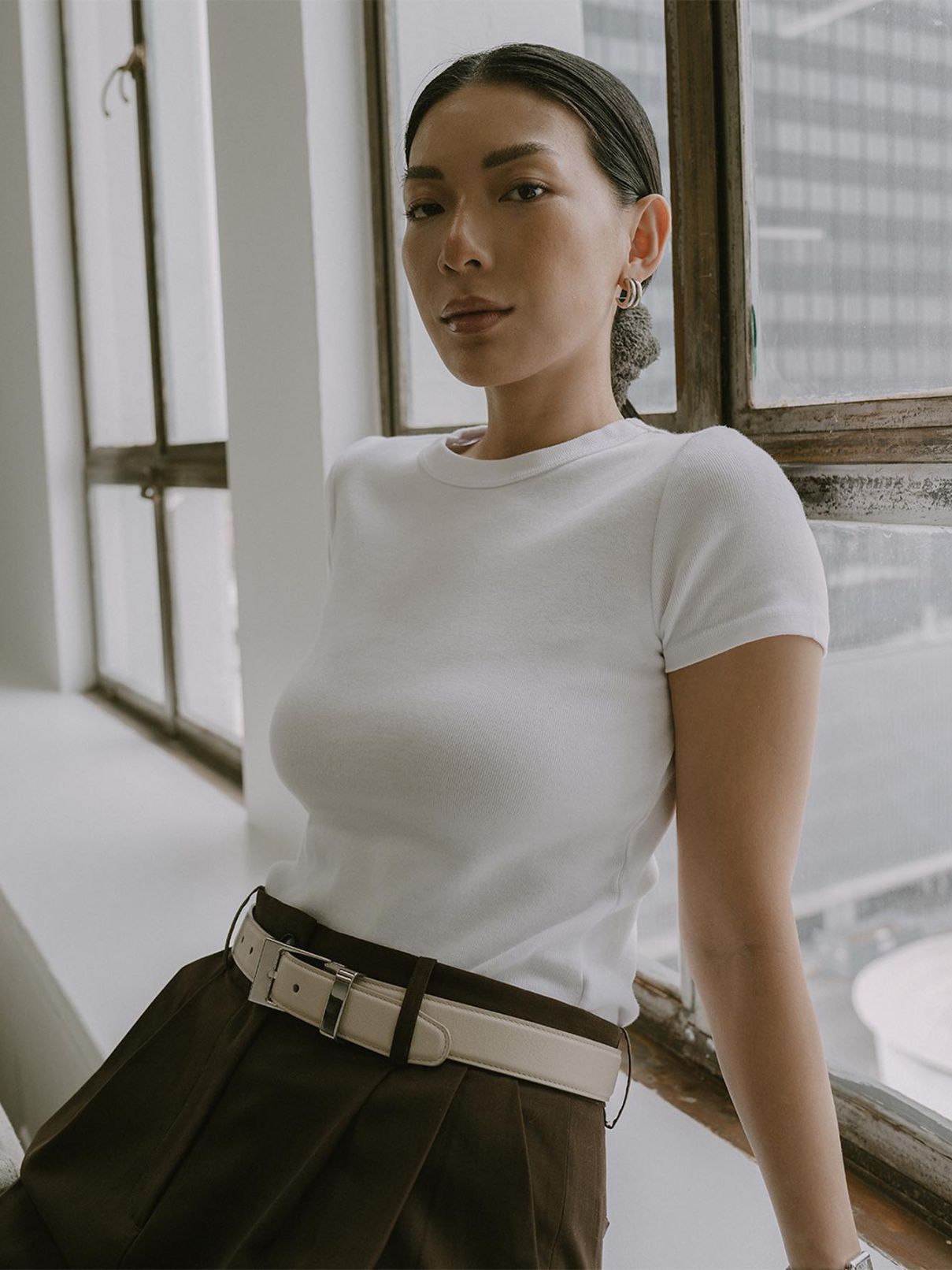 Michael Stars 100% Cotton Mimi Crop Tee in White