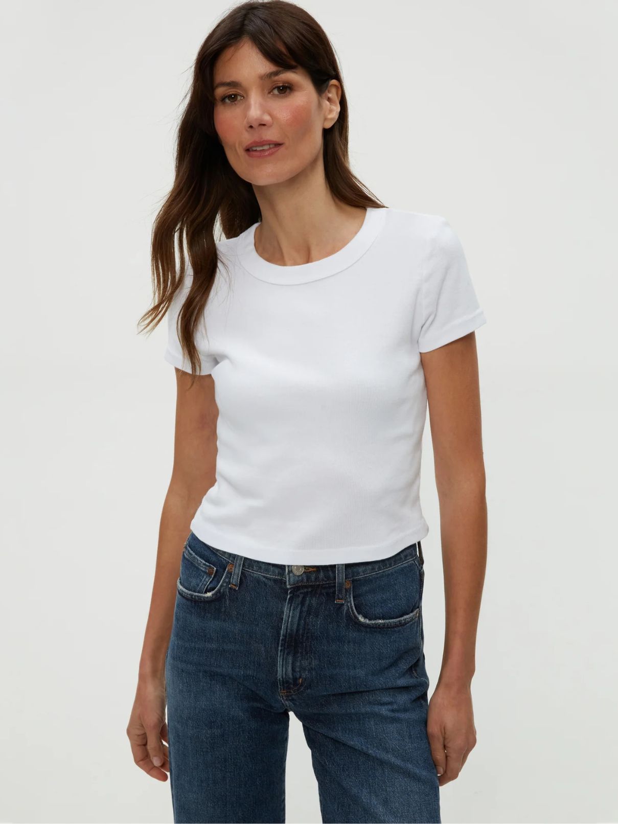 Michael Stars 100% Cotton Mimi Crop Tee in White