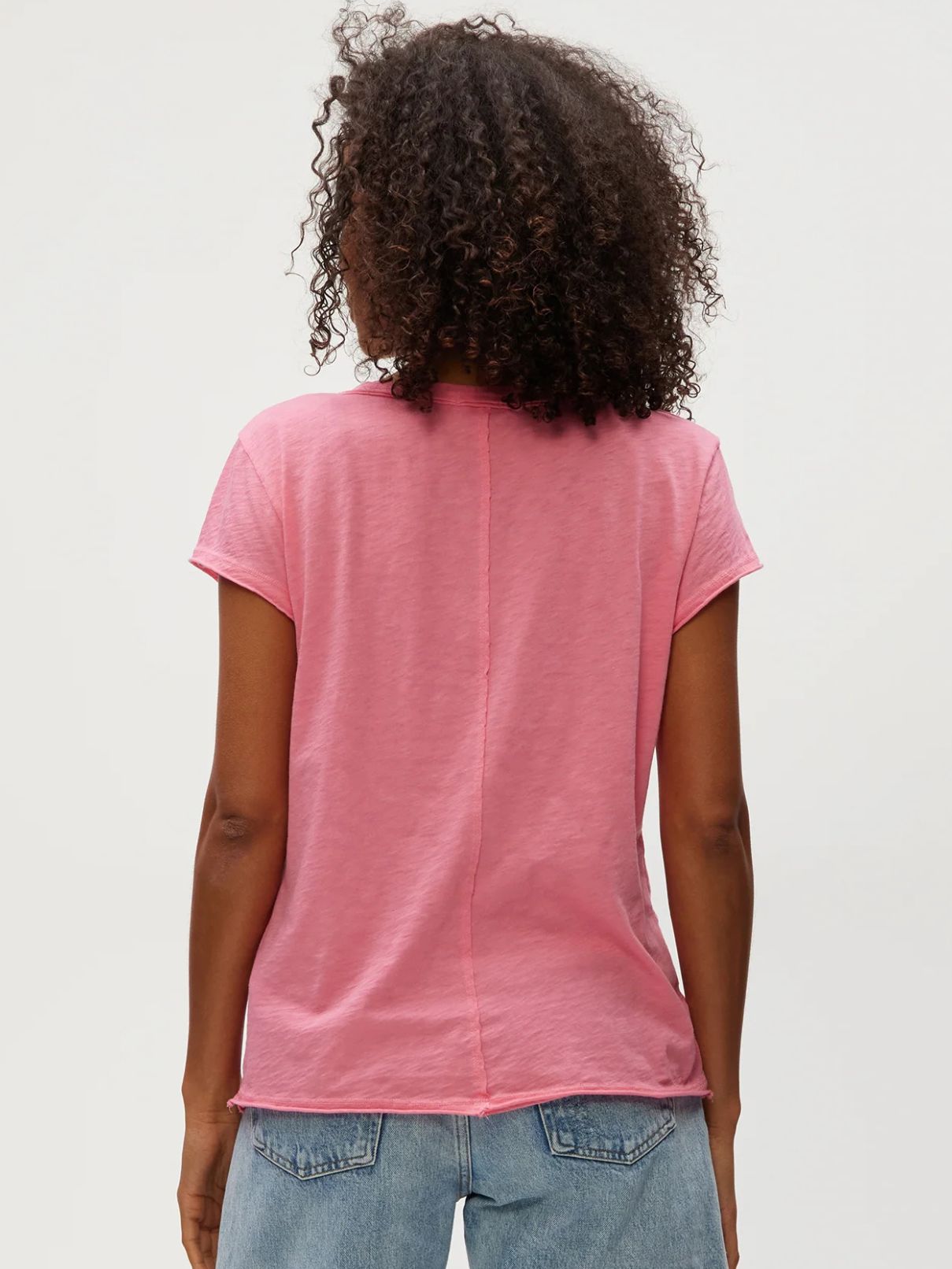 Michael Stars Baxter V-Neck Raw Edge Tee in Zinnea