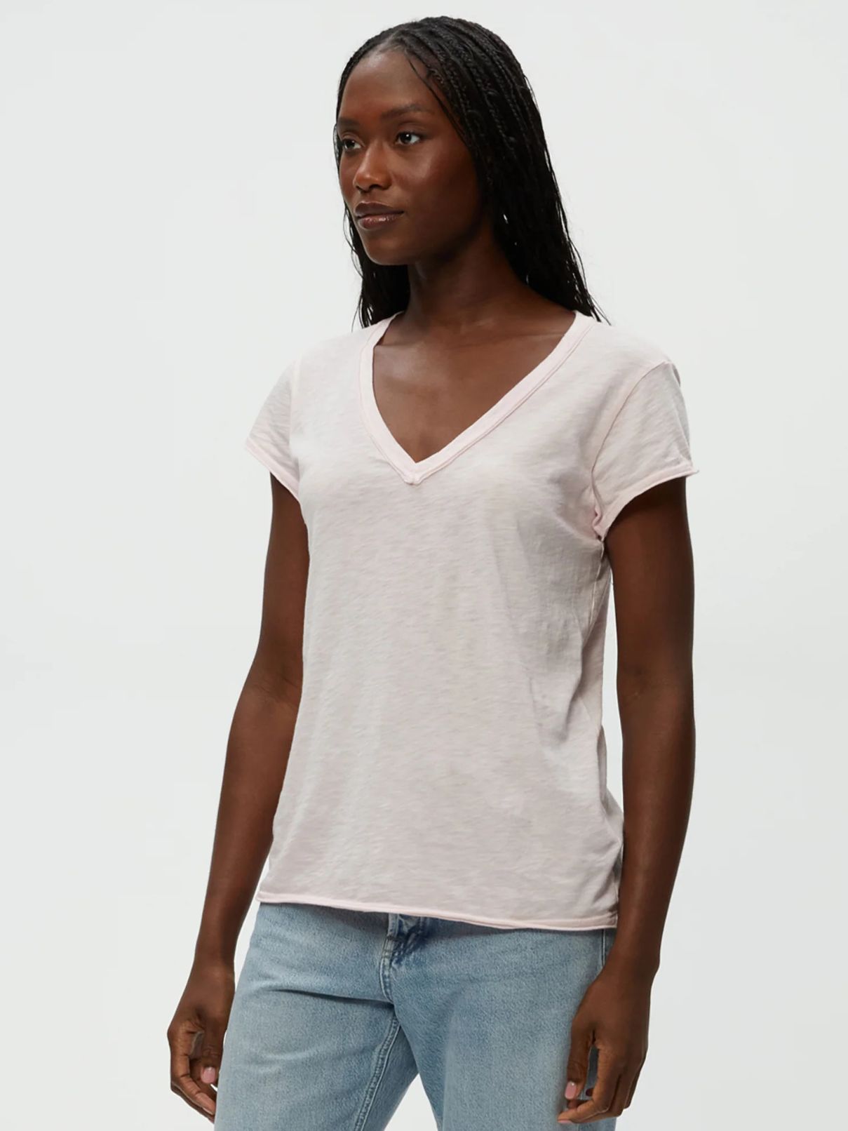 Michael Stars Baxter V-Nk Raw Edge Tee in Lychee