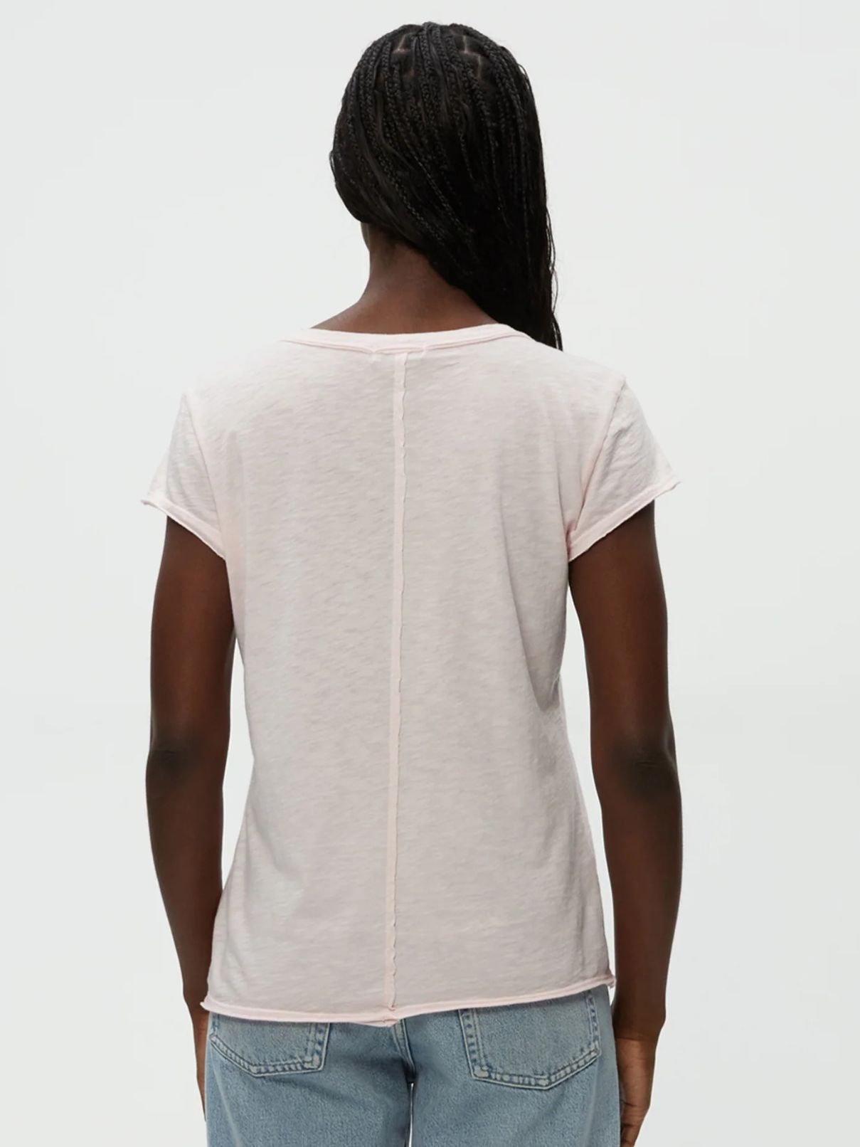 Michael Stars Baxter V-Nk Raw Edge Tee in Lychee