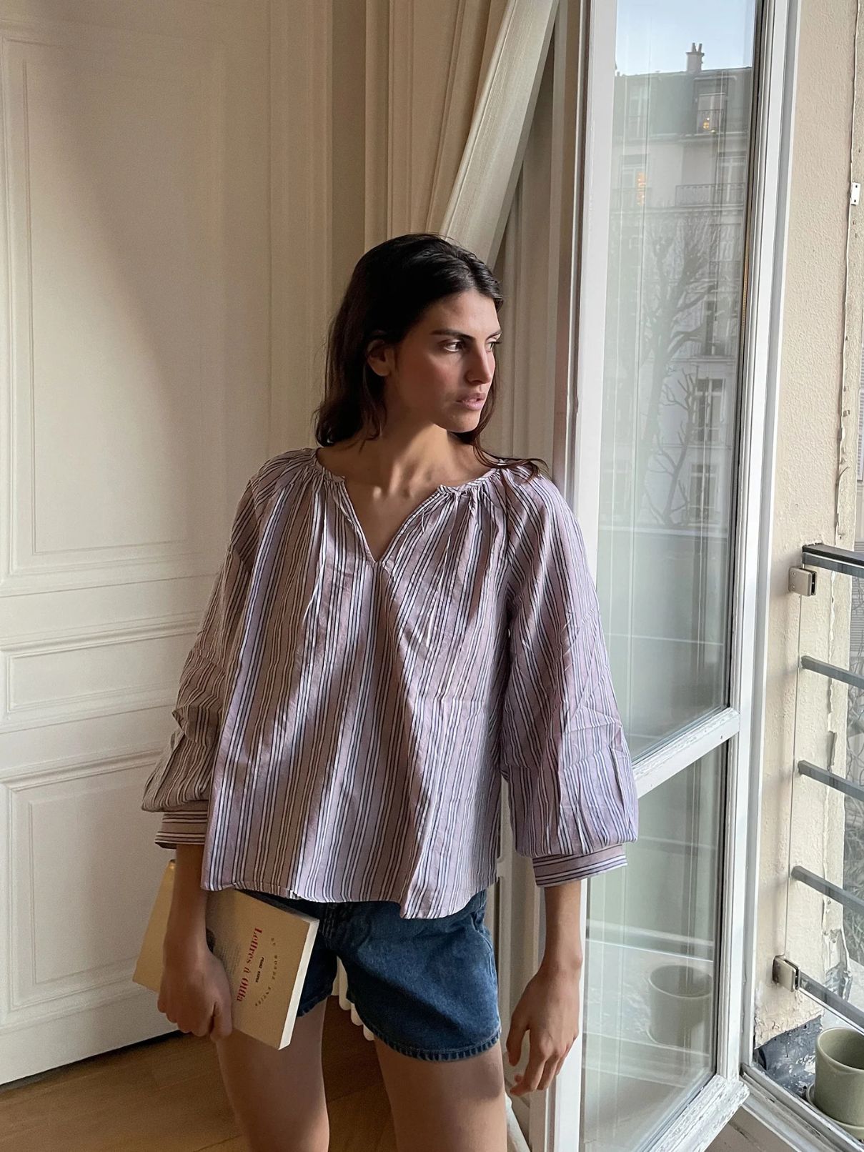 Michael Stars Cleo Notch Neck Top in Sachet Stripe