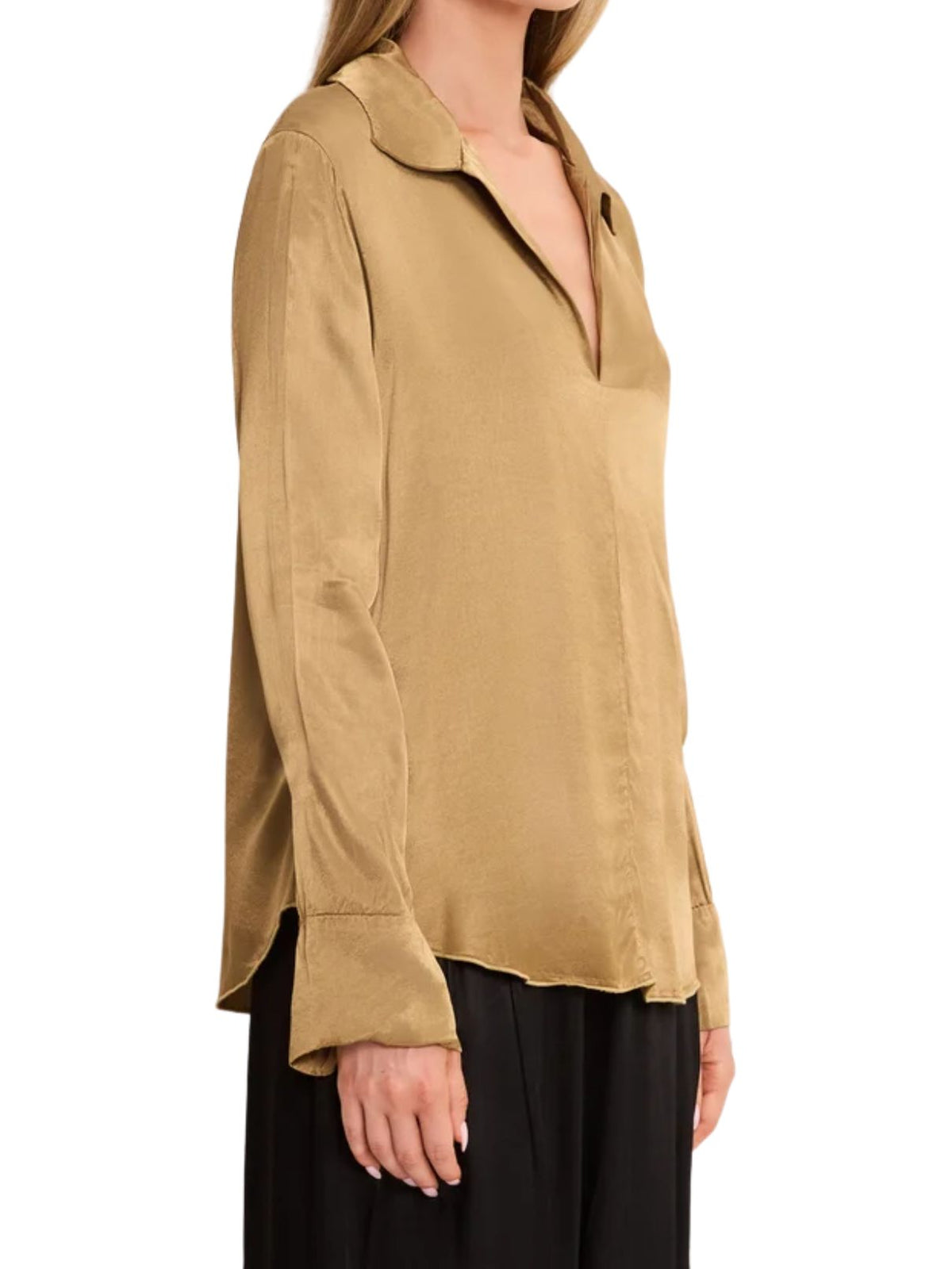 Michael Stars Everly Satin Collared Top in Gold