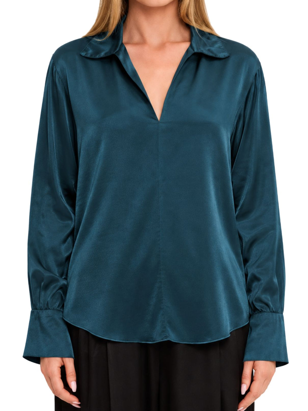 Michael Stars Everly Satin Collared Top in Petrol