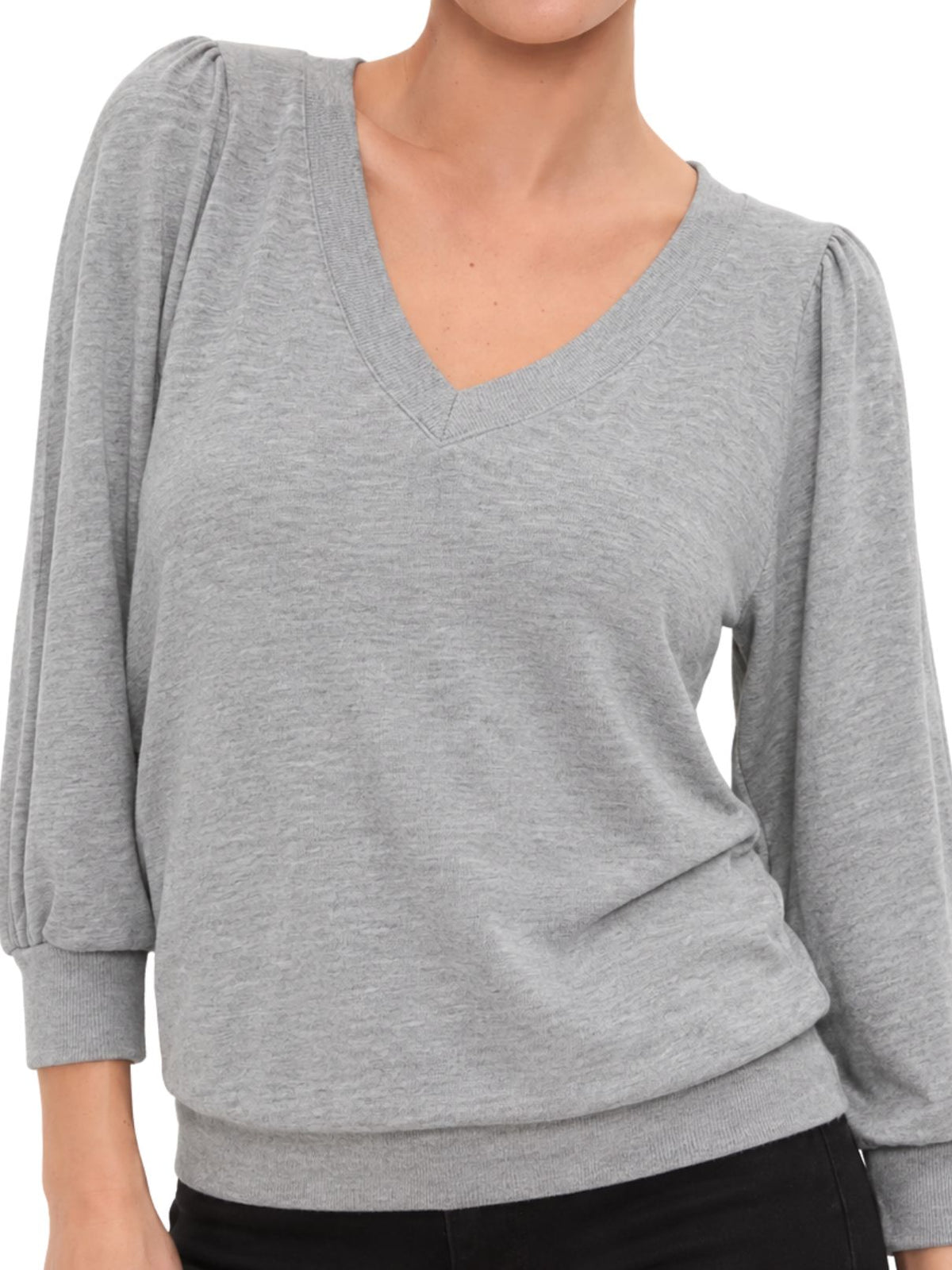 Michael Stars Gabriella V-Neck Top – Heather Grey