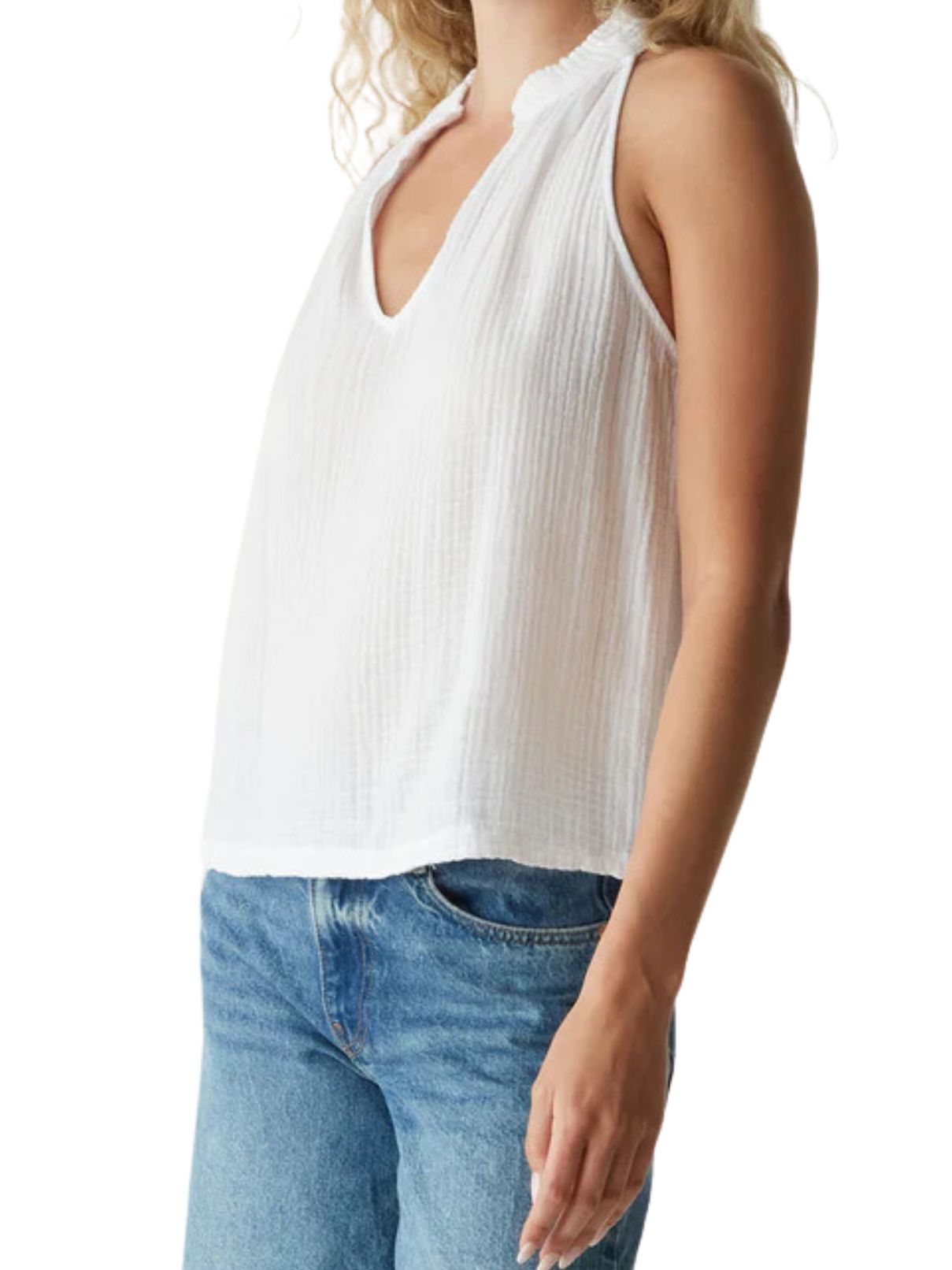Michael Stars Gauze Viola Split Neck Top in White