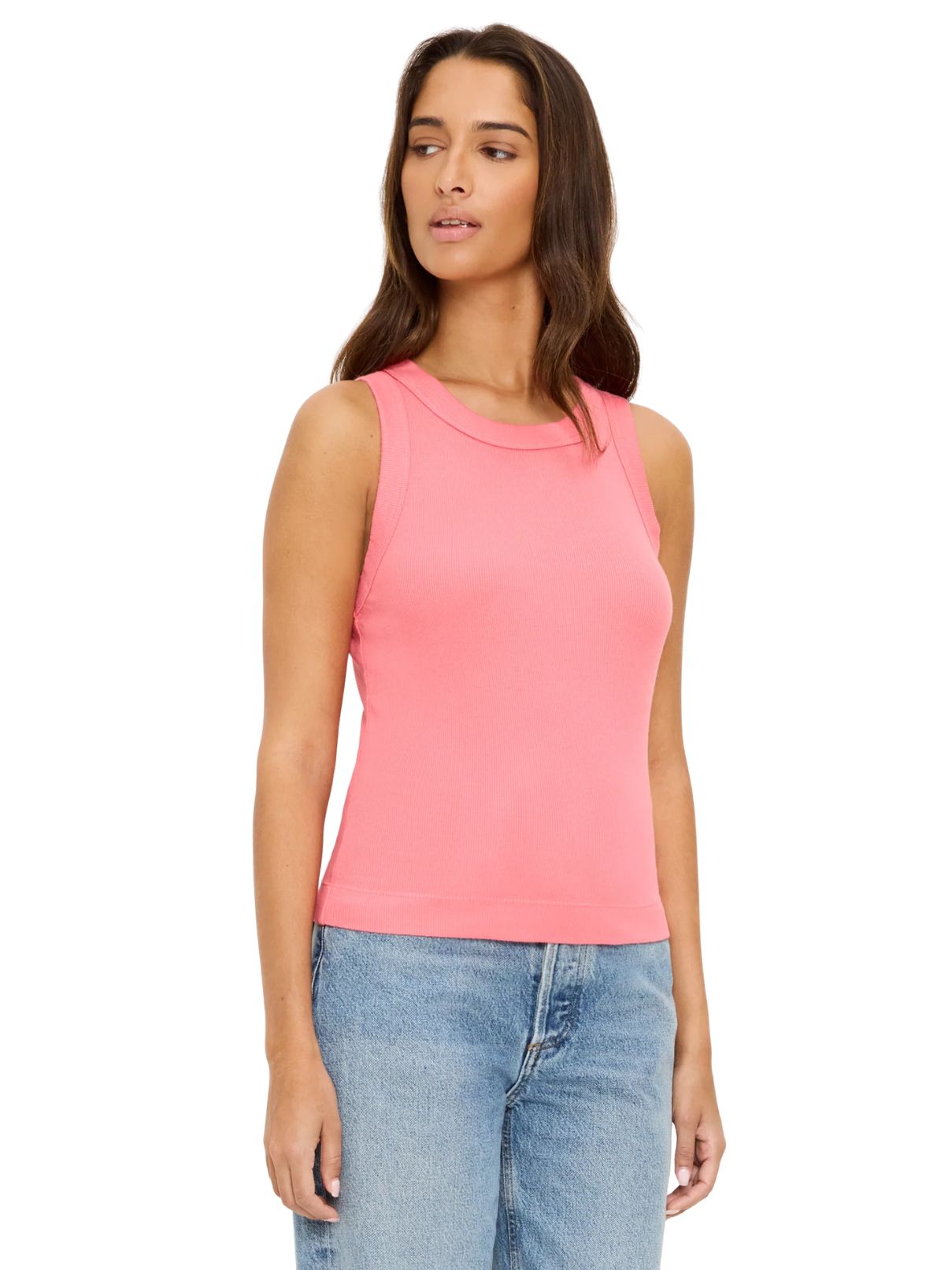 Michael Stars Gina Ribbed Crop Tank in Coral Sherbet