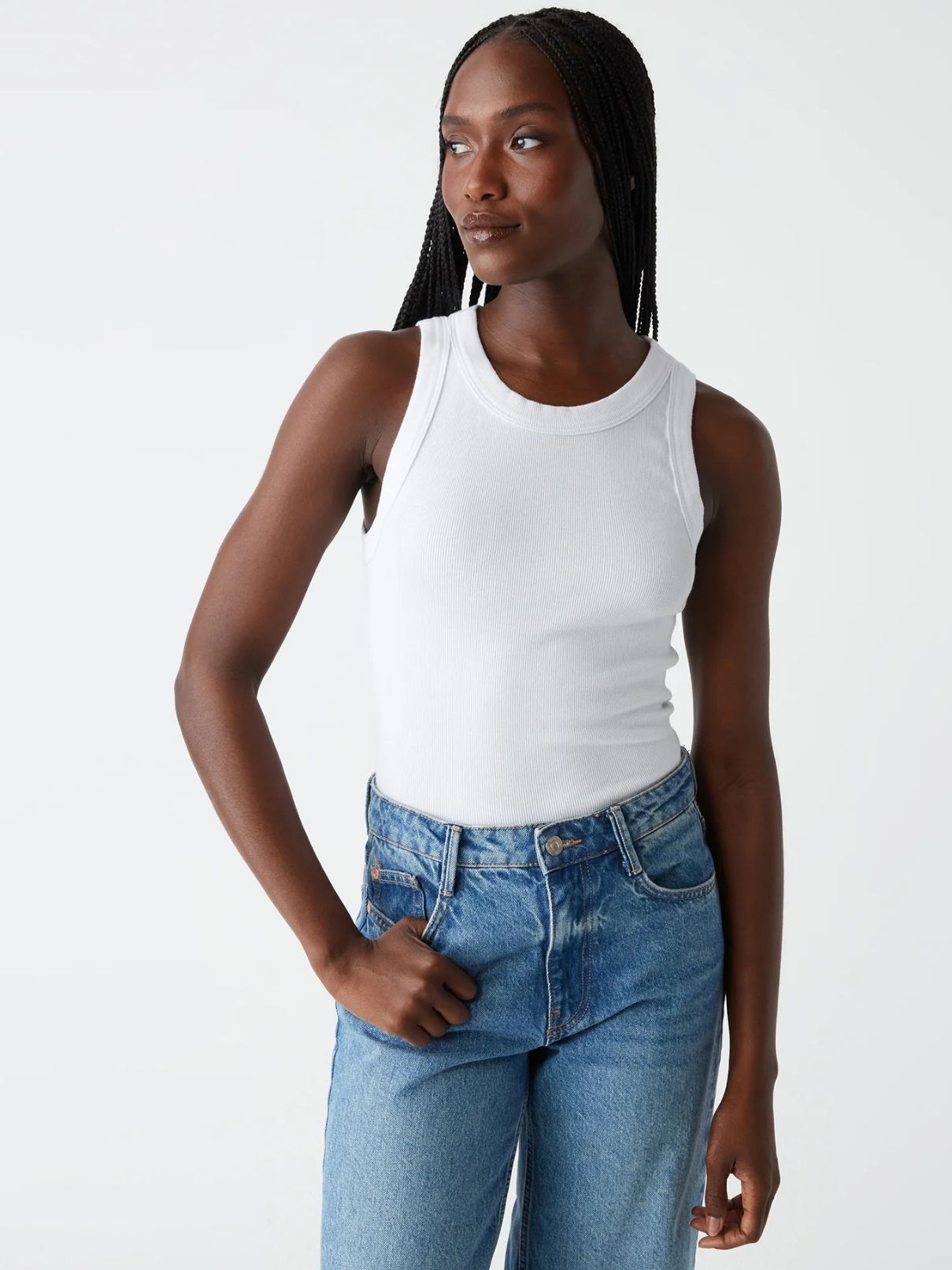 Michael Stars Gina Wide Binding Tank in White