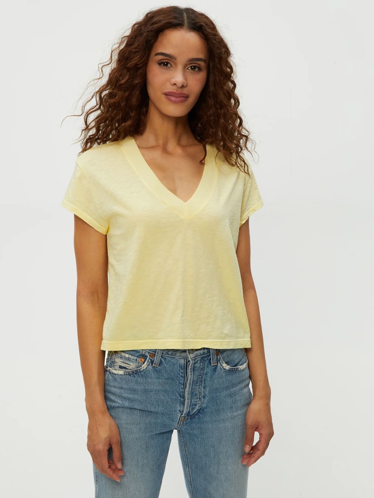 Michael Stars Harlan Cropped V-Nk in Buttercup