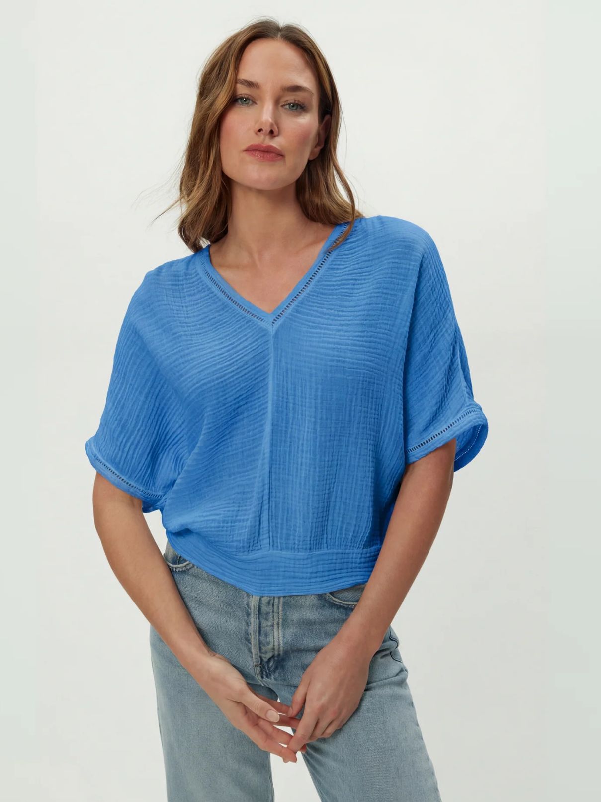 Michael Stars Imani Crop Dolman Top in Blue Ribbon Double Gauze