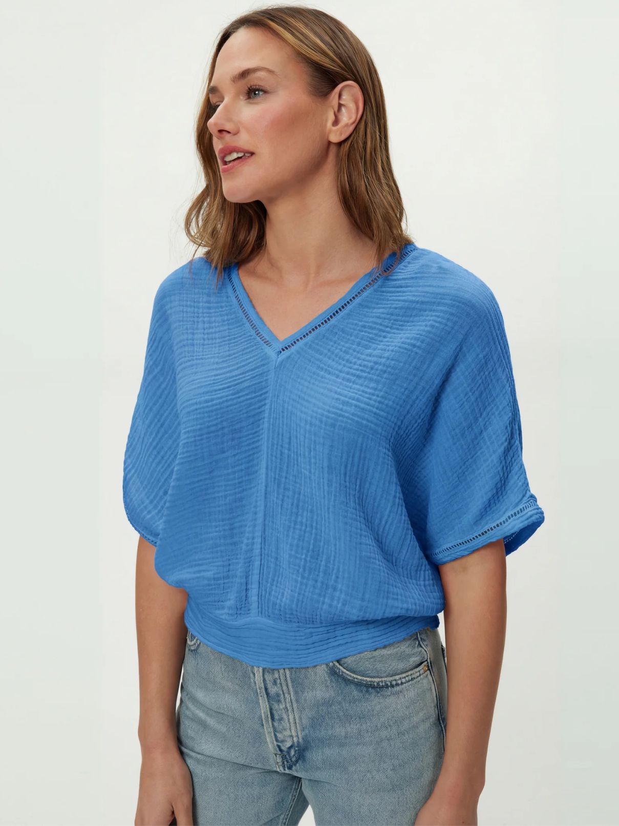 Michael Stars Imani Crop Dolman Top in Blue Ribbon Double Gauze