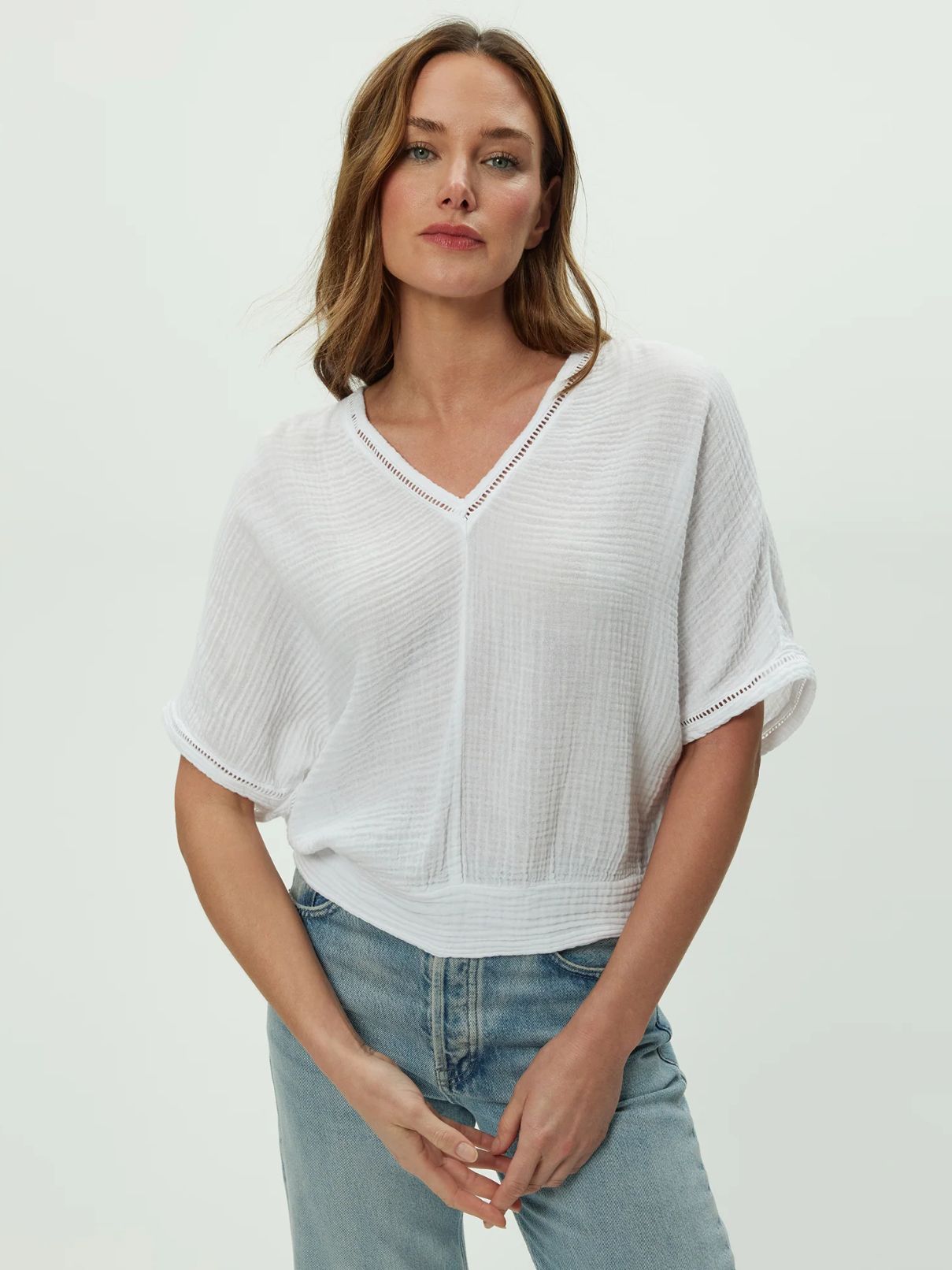 Michael Stars Imani Crop Dolman in White Double Gauze