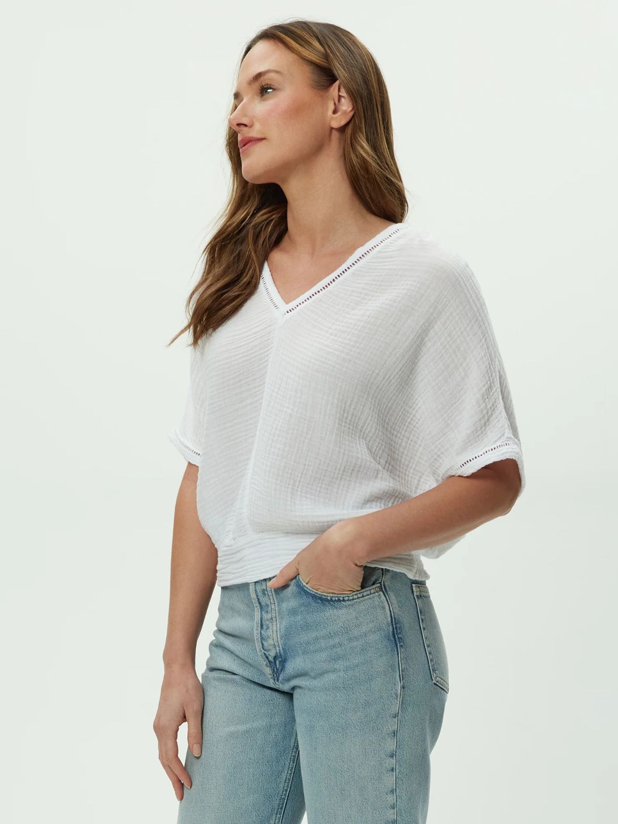 Michael Stars Imani Crop Dolman in White Double Gauze