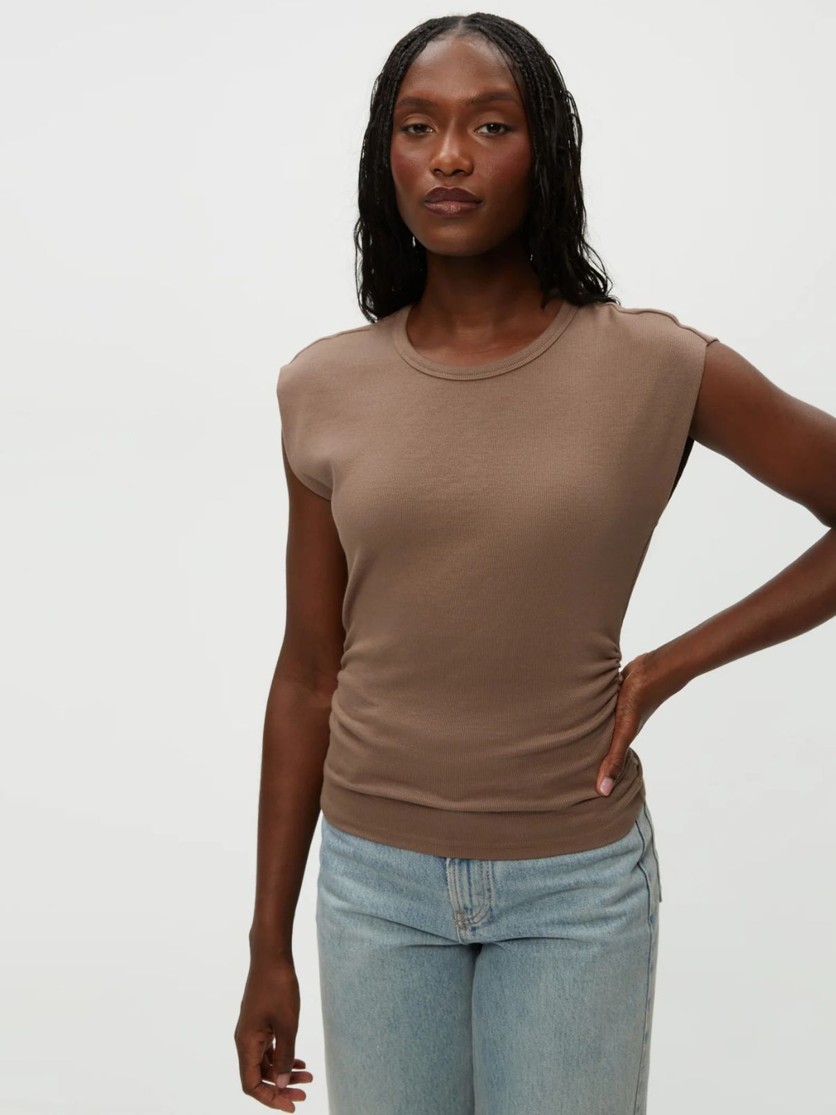 Michael Stars Joni Power Shoulder Tee in Cobblestone