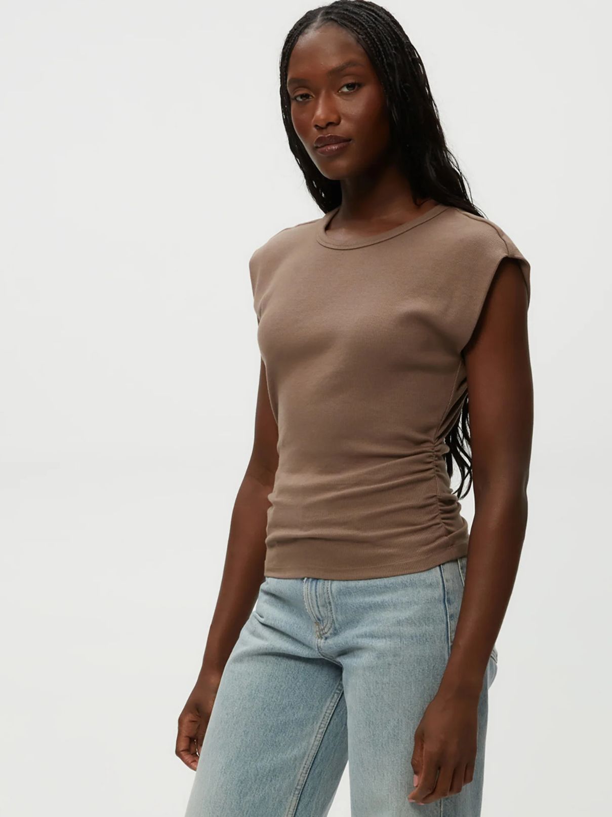 Michael Stars Joni Power Shoulder Tee in Cobblestone