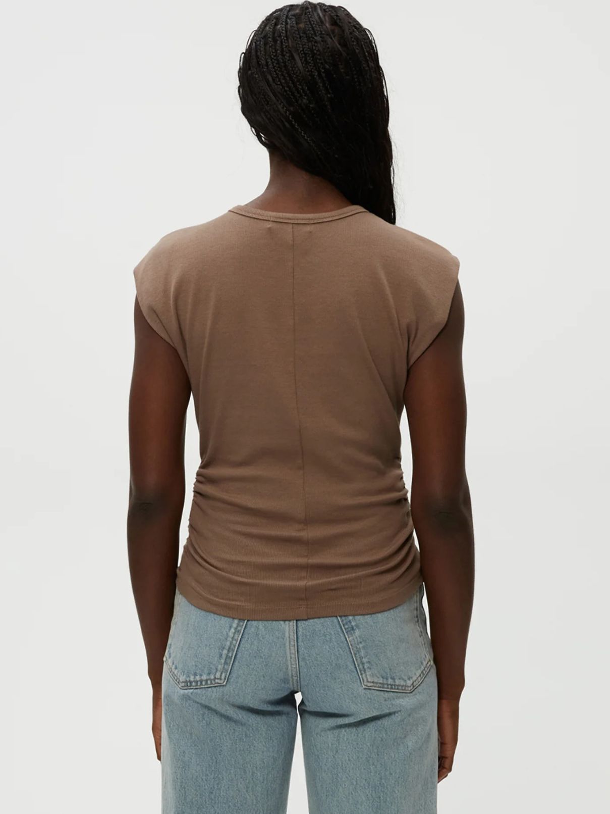 Michael Stars Joni Power Shoulder Tee in Cobblestone