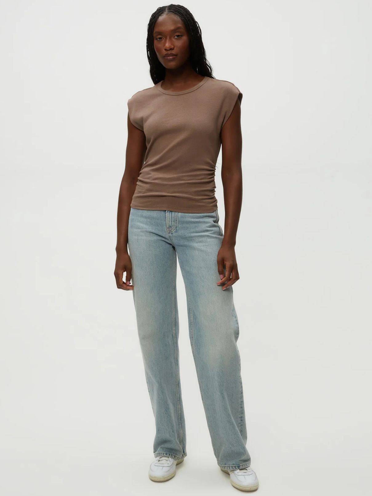 Michael Stars Joni Power Shoulder Tee in Cobblestone