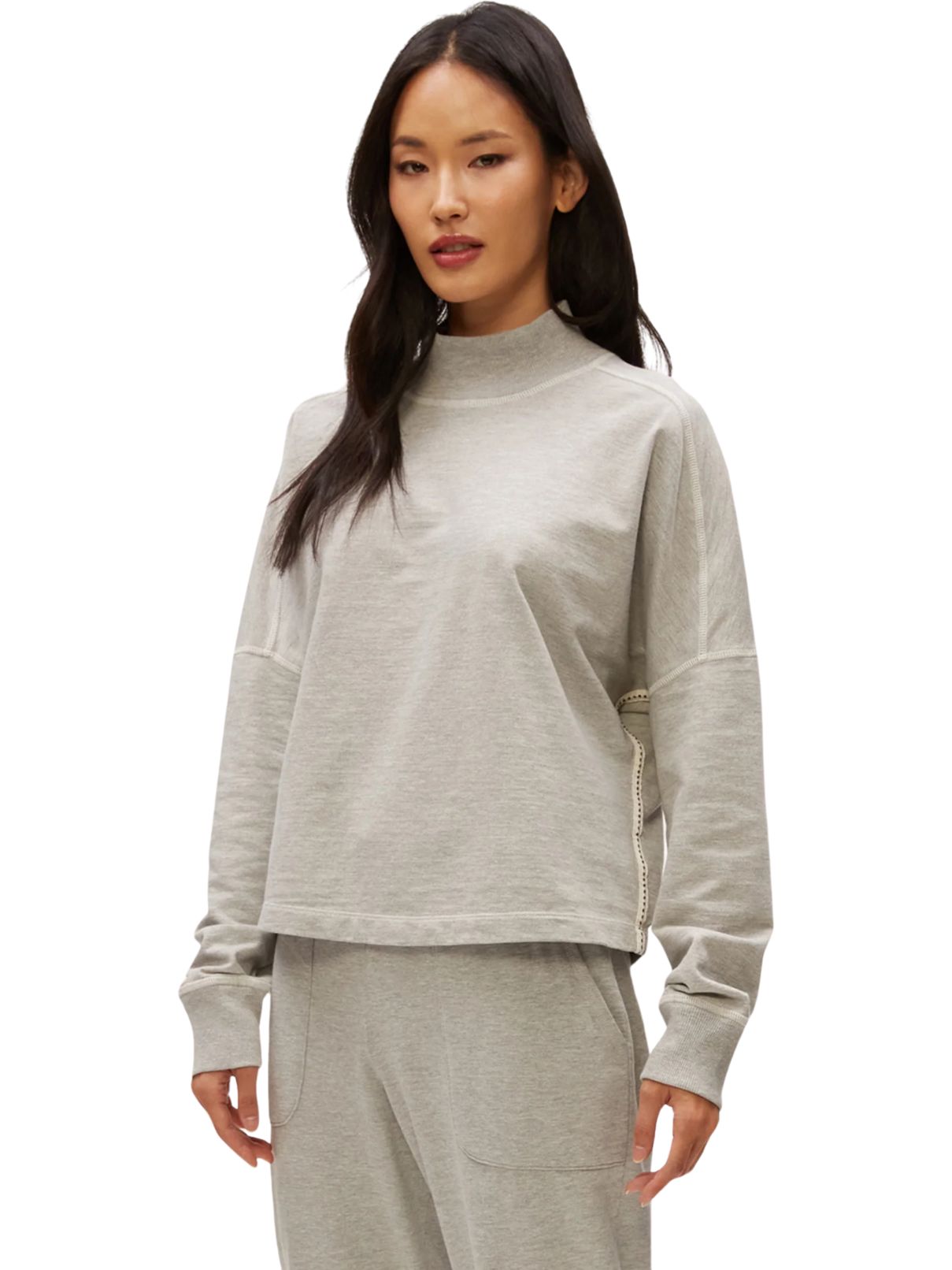 Michael Stars Mila Mock Neck Sweatshirt in Heather Grey