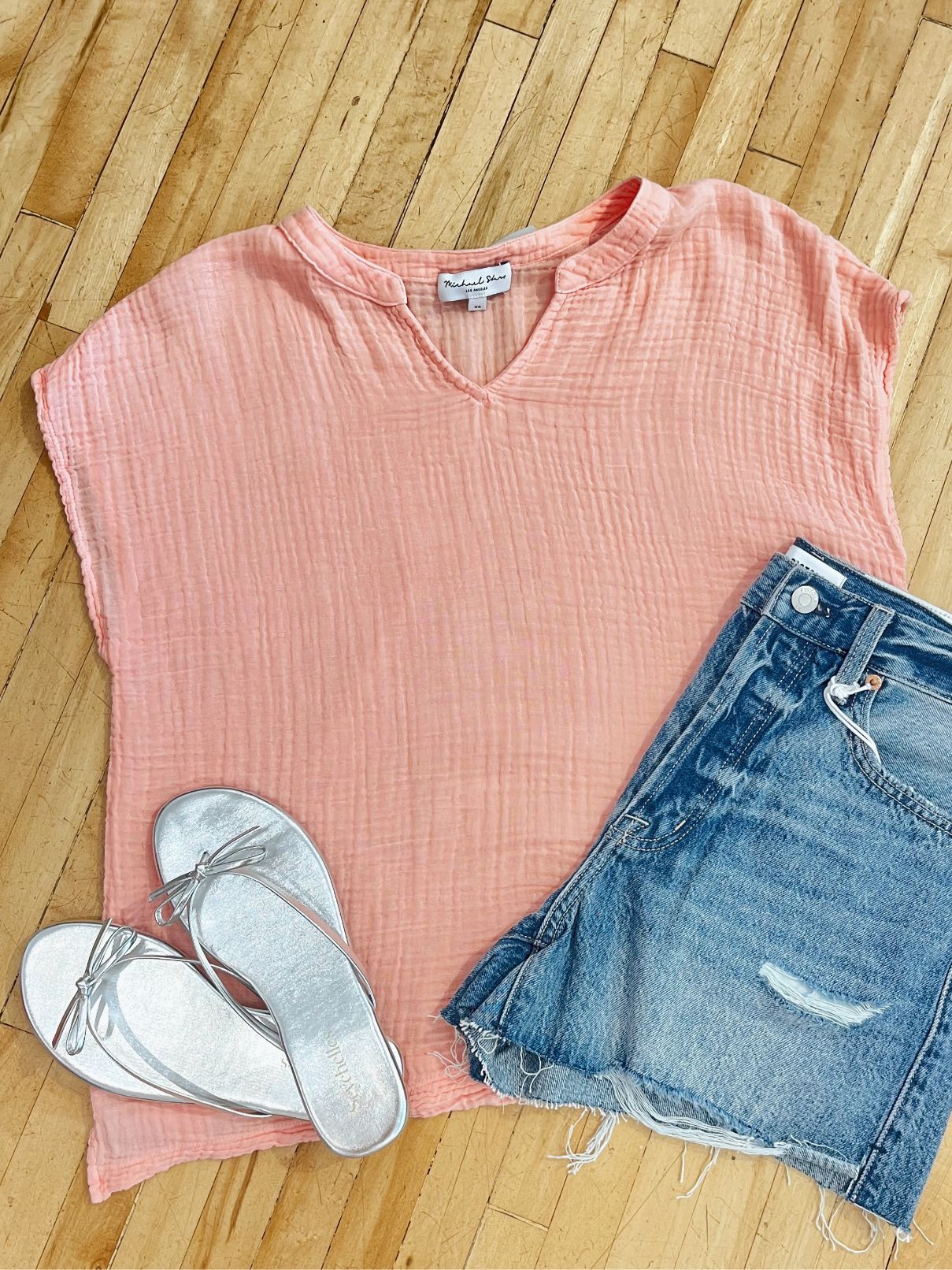 Michael Stars Naomi Gauze Top in Grapefruit