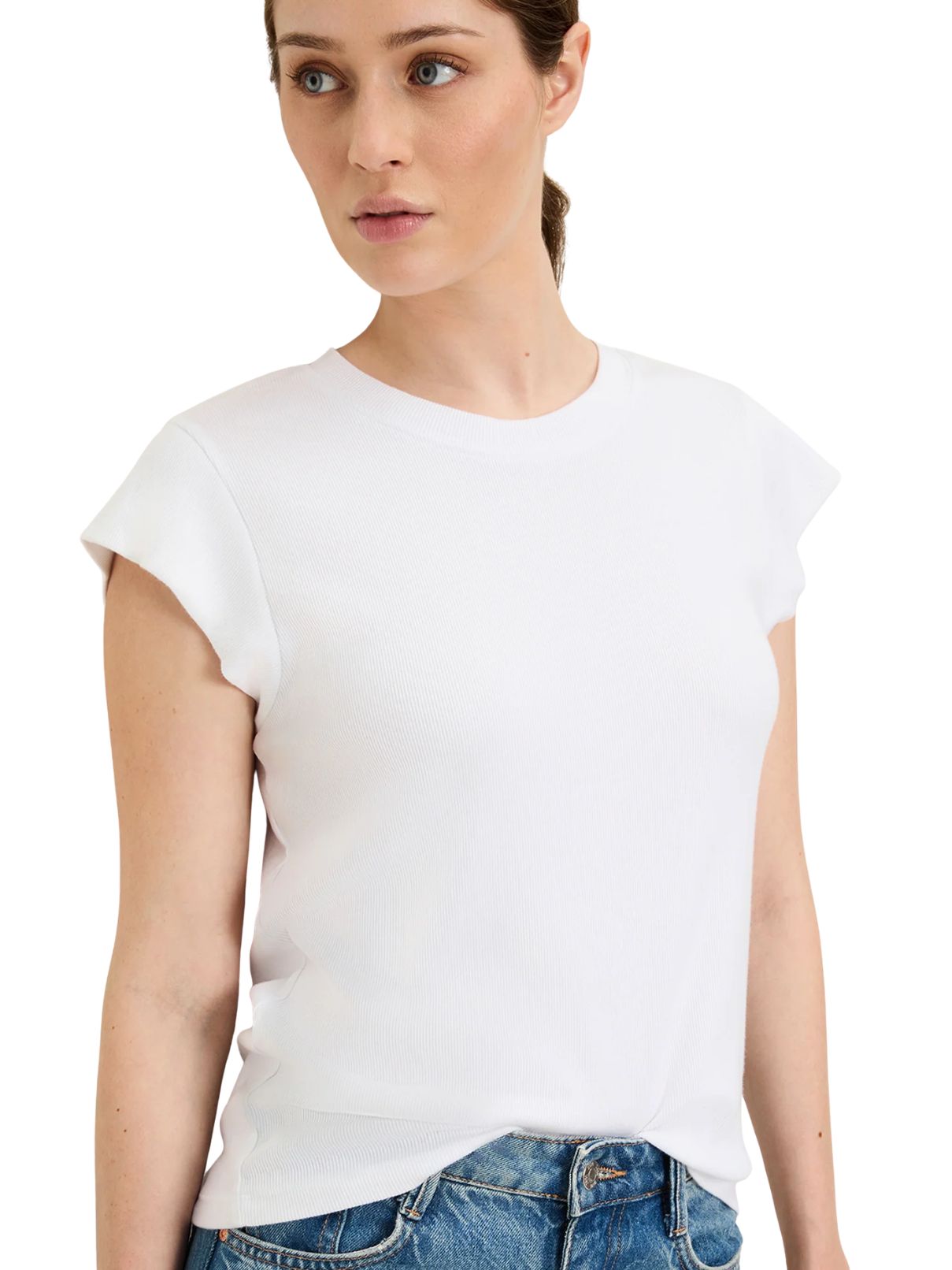 Michael Stars Rhea Power Shoulder Tee in White