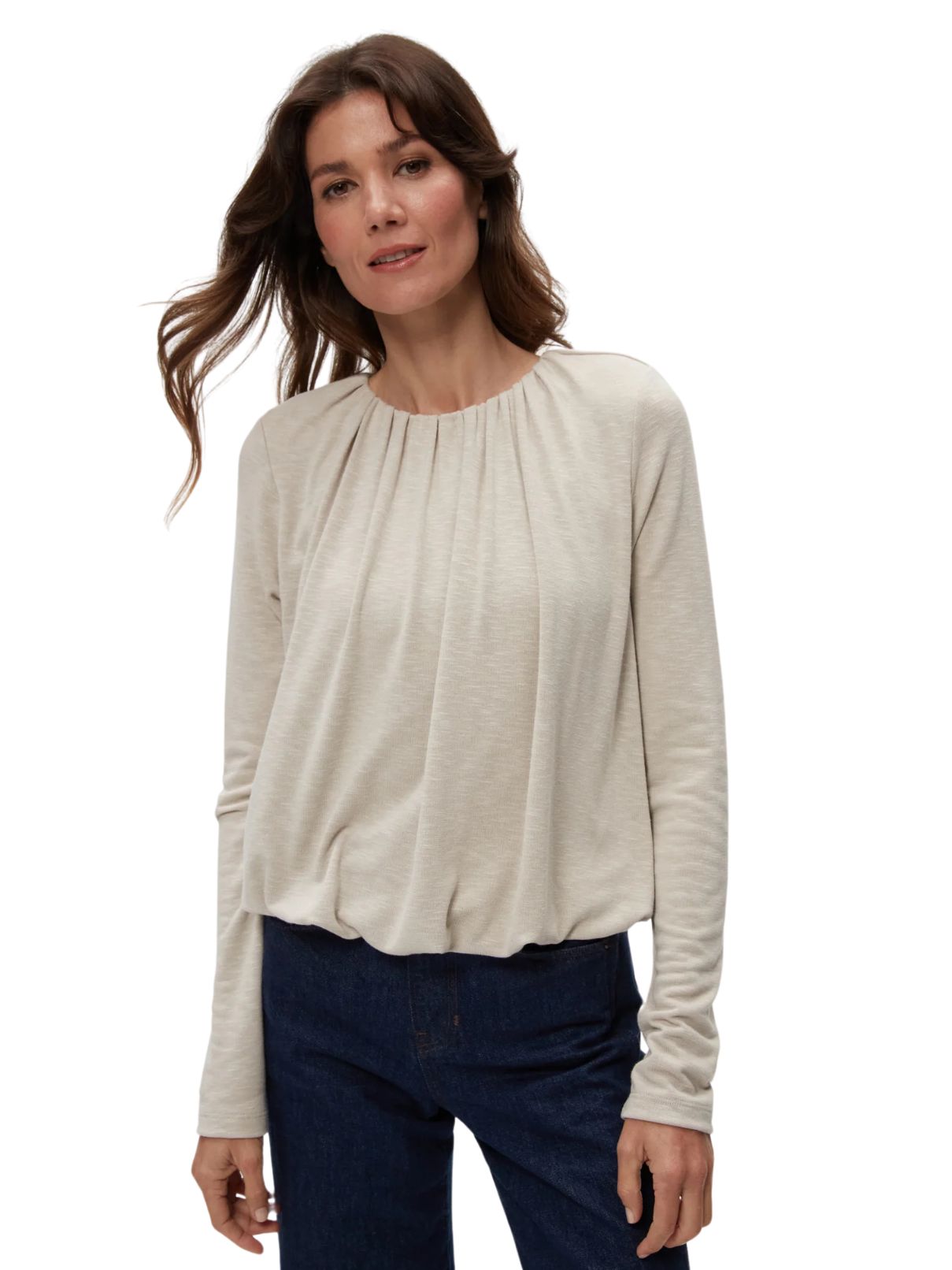 Michael Stars Sona L/S Bubble Top in Oatmeal