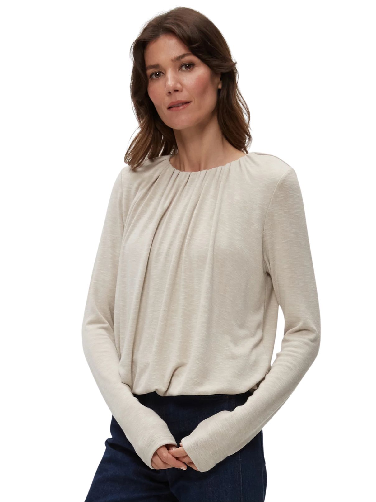 Michael Stars Sona L/S Bubble Top in Oatmeal