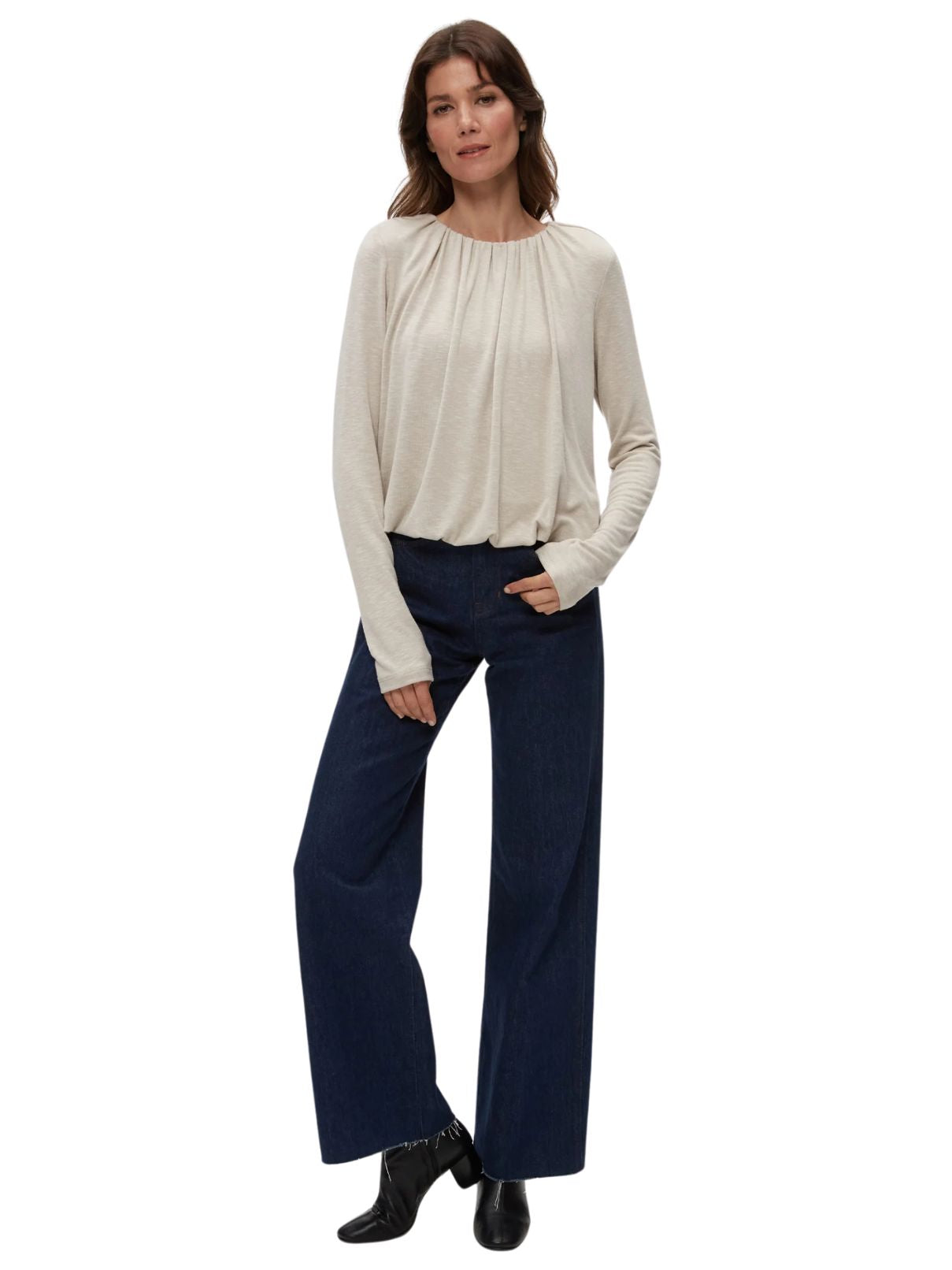 Michael Stars Sona L/S Bubble Top in Oatmeal