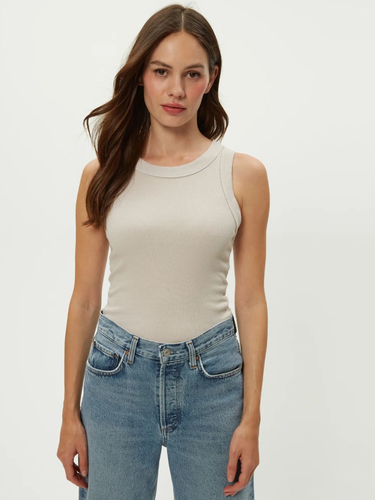 Micheal Stars Halley Ruched Tank in Chalk