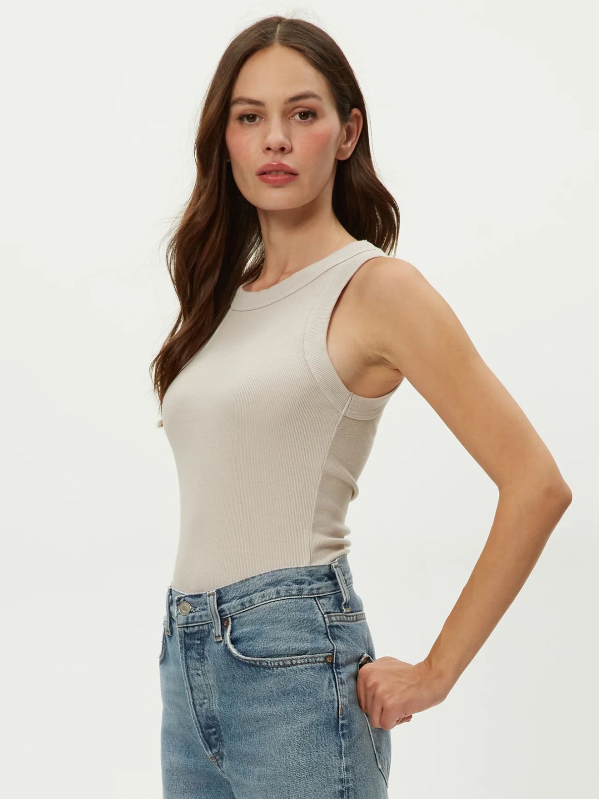 Micheal Stars Halley Ruched Tank in Chalk