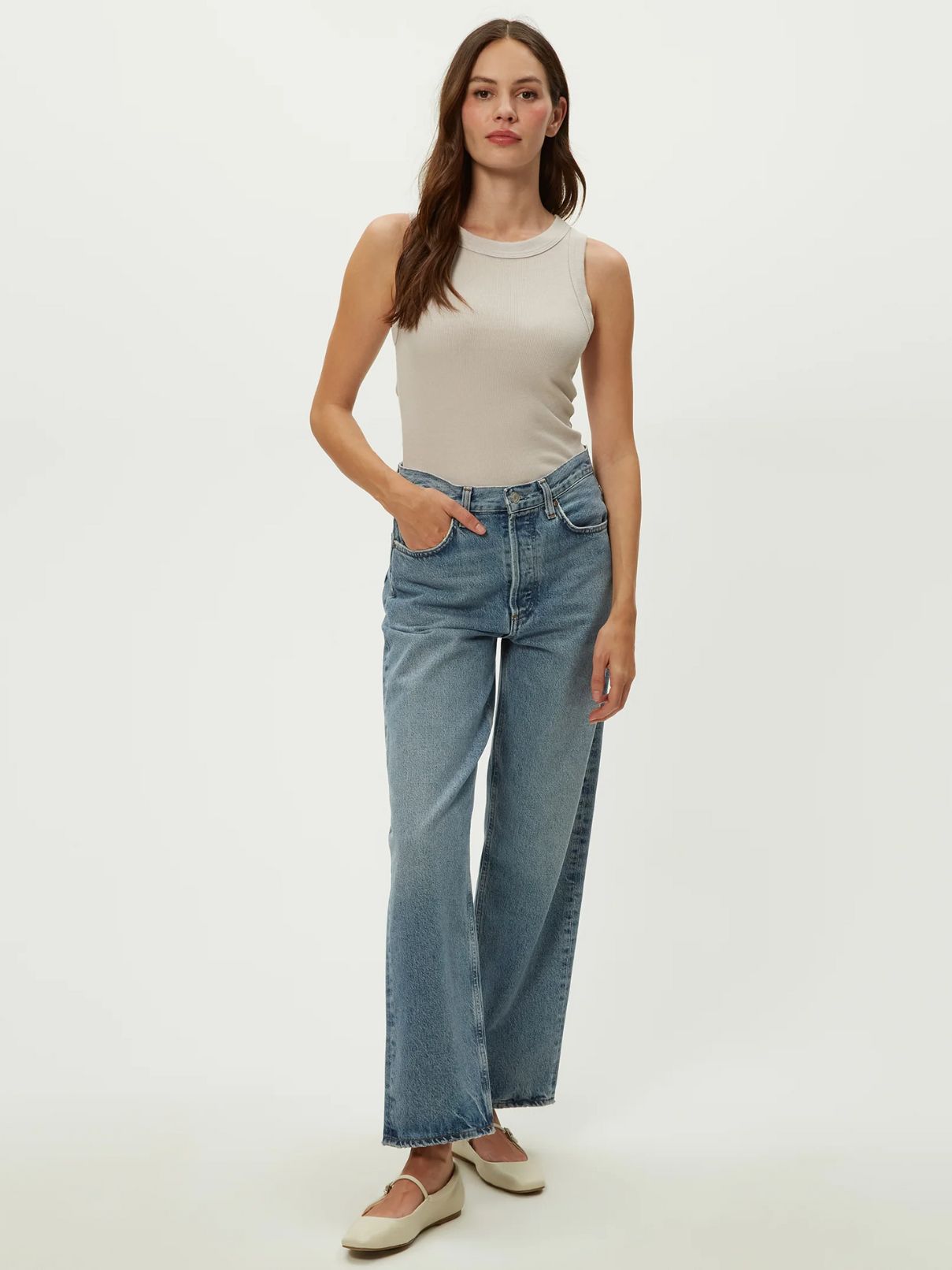 Micheal Stars Halley Ruched Tank in Chalk