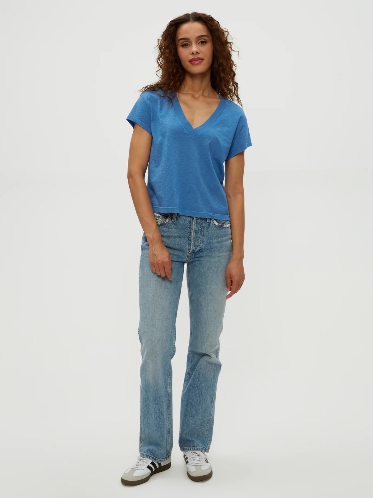 Micheal Stars Harlan Cropped V-Nk O/S Tee in Ocean
