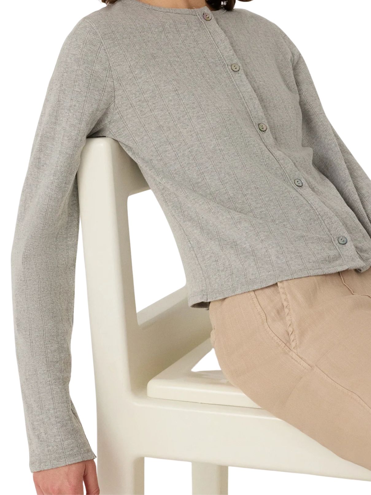 Micheal Stars Mackenzie Pointelle Cardigan in Heather Grey