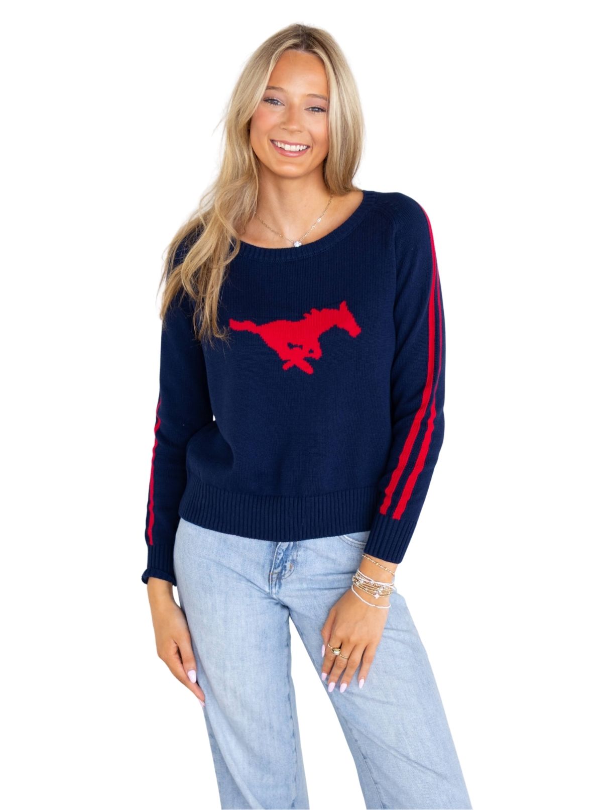 Mustang Stripe Raglan Sweater – Navy