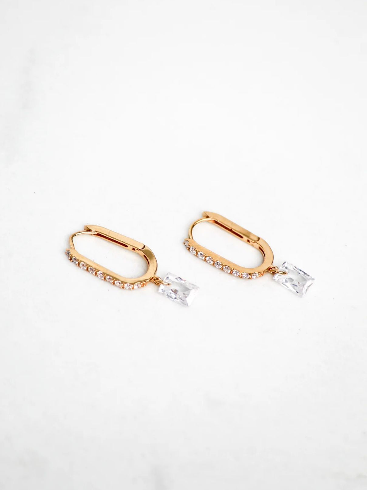 Native Gem Bon Bon Diamond Rectangle Huggie in Gold