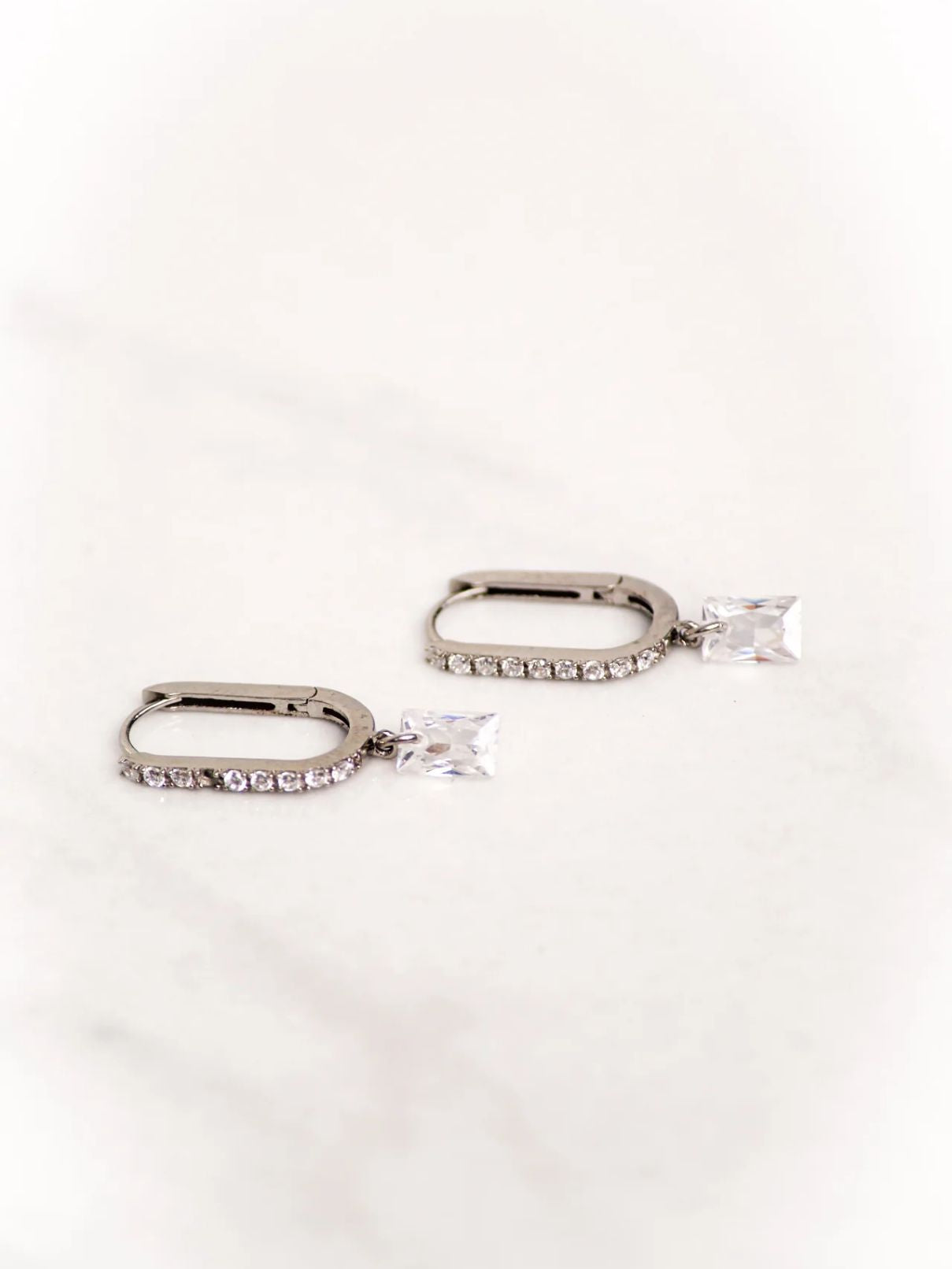 Native Gem Bon Bon Diamond Rectangle Huggie in Silver