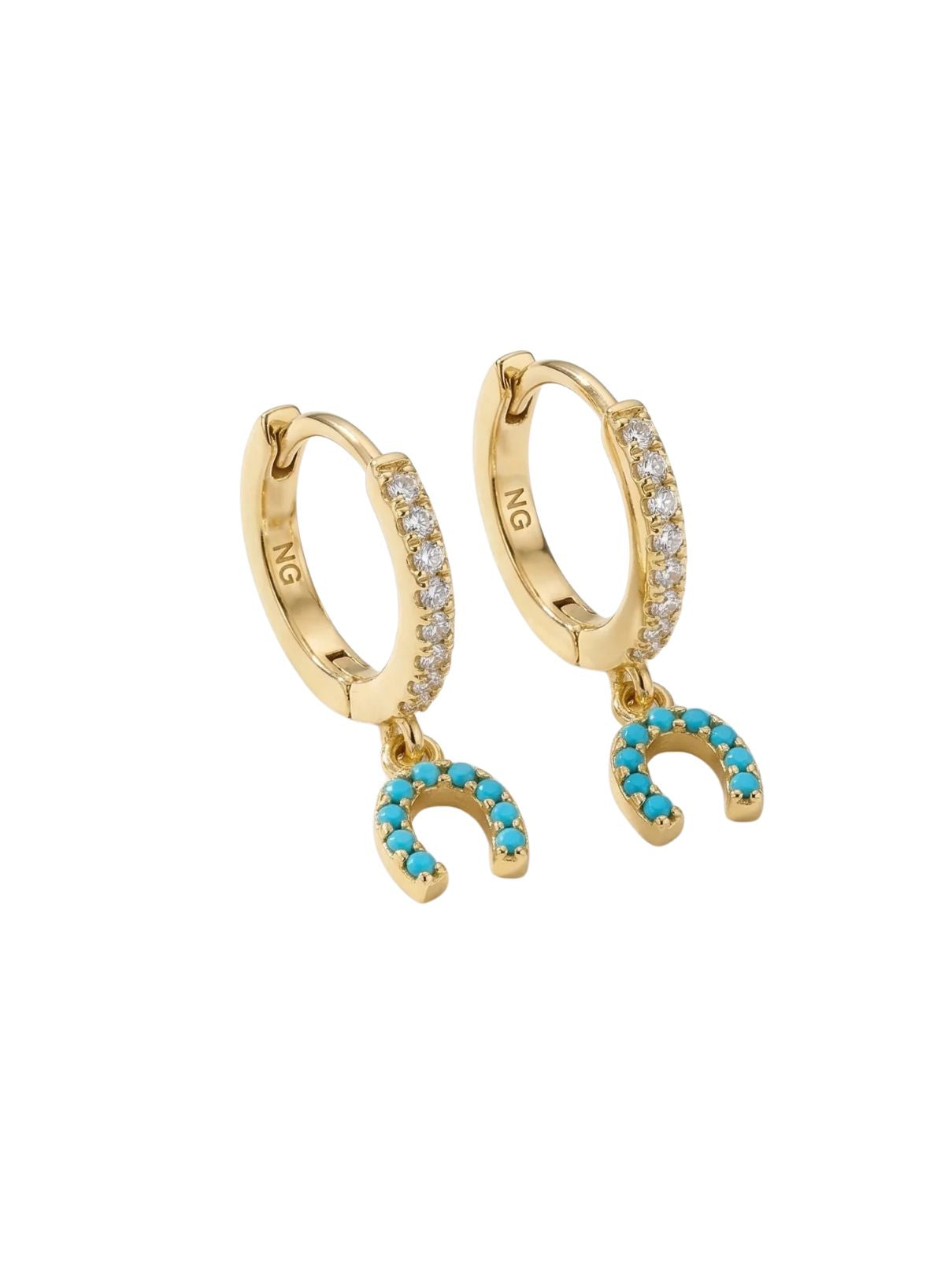 Native Gem Lucky Horseshoe Huggies – Gold + Turquoise