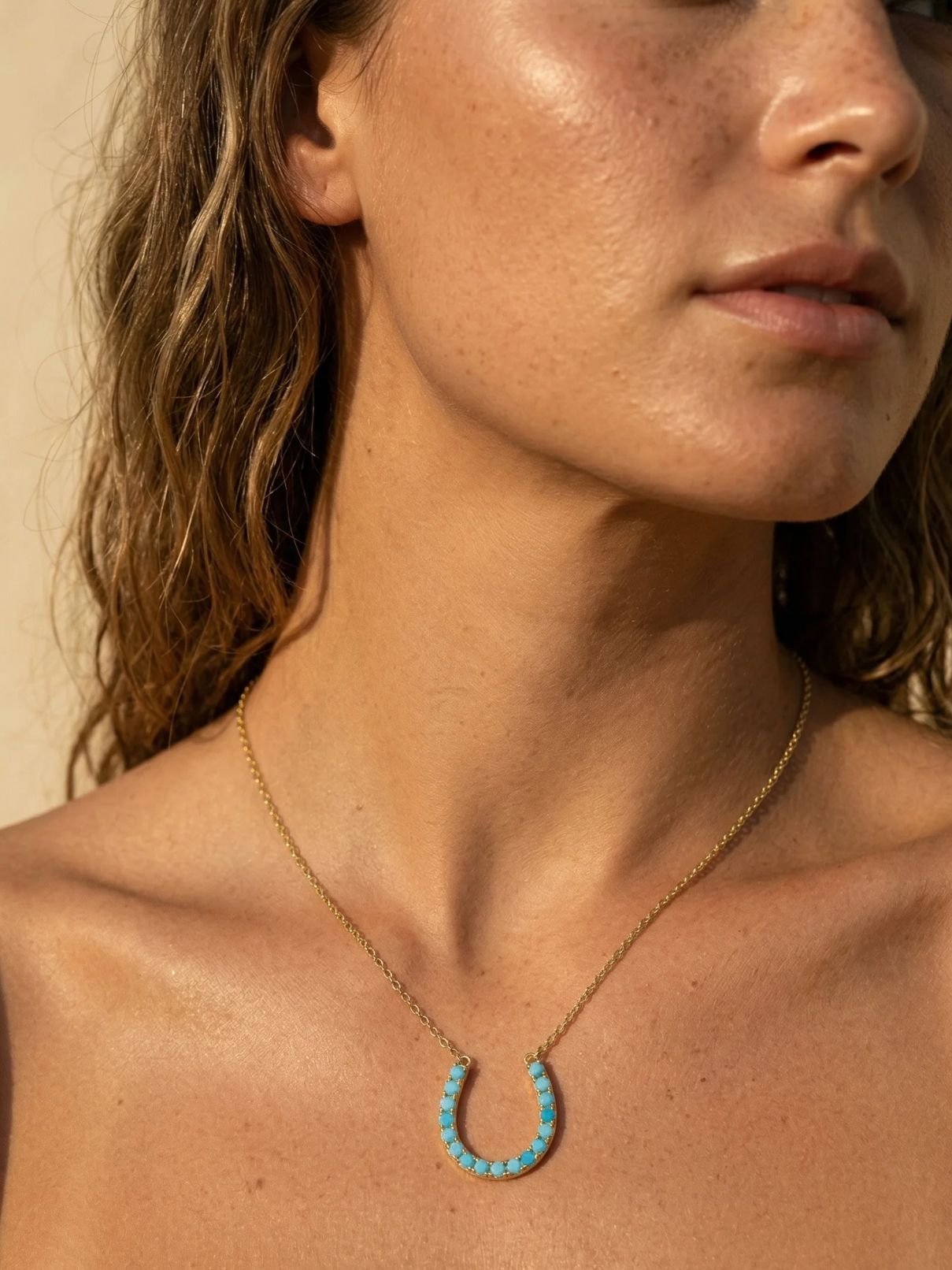 Native Gem Lucky Horseshoe Necklace in Gold/Turquoise
