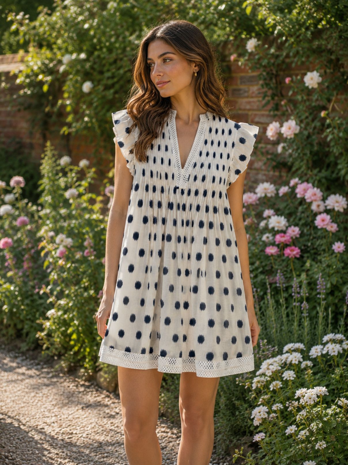 Navy Bleu Eden Dress in Cream Polka Dot