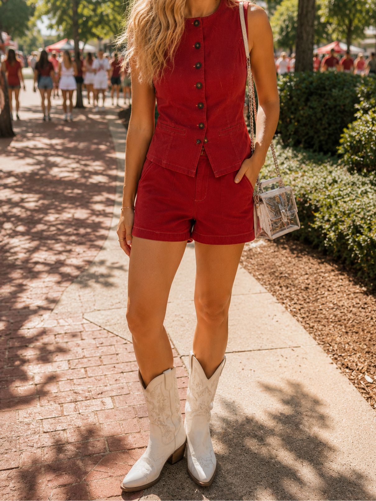Needii Twill Vest in Burgandy Crimson Red
