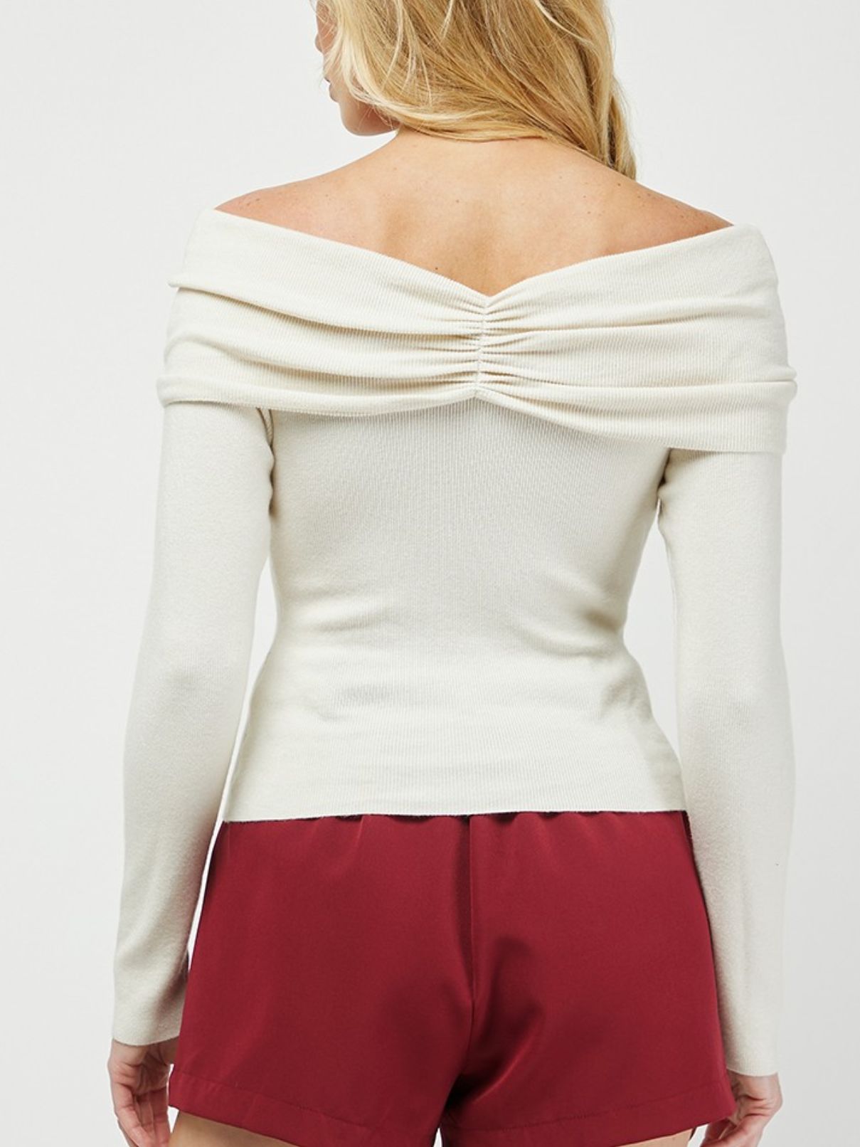Off Shoulder Cinched Front L/S Top in Cream