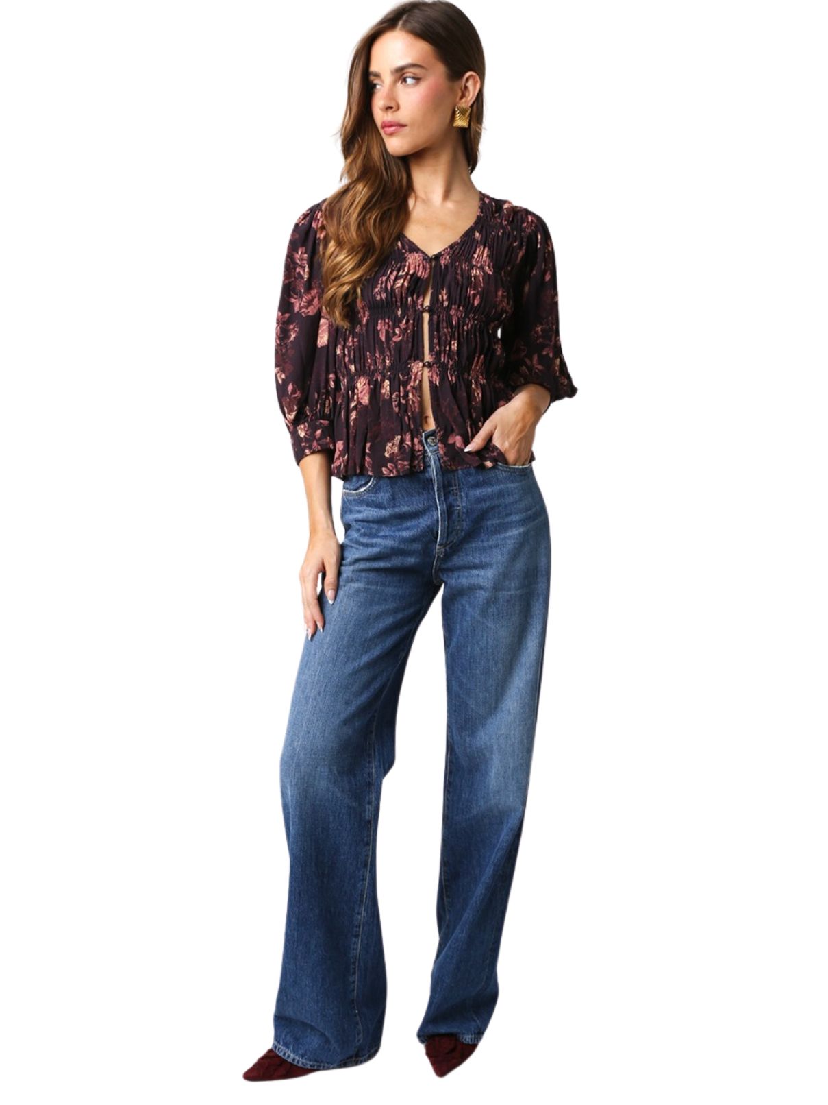 Olivaceous Floral Blouse in Brown