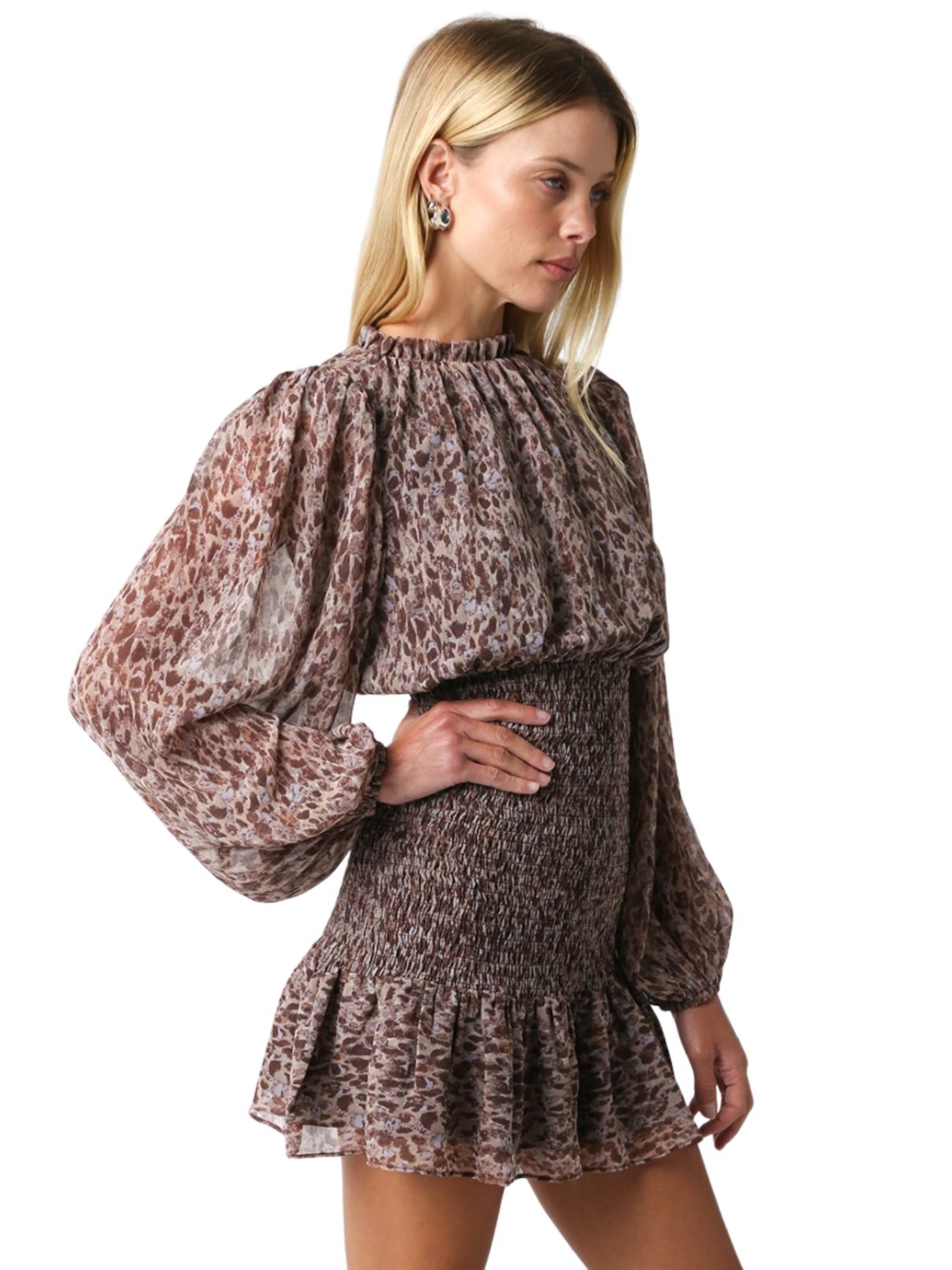 Olivaceous L/S Ruffle Dress in Sandstone