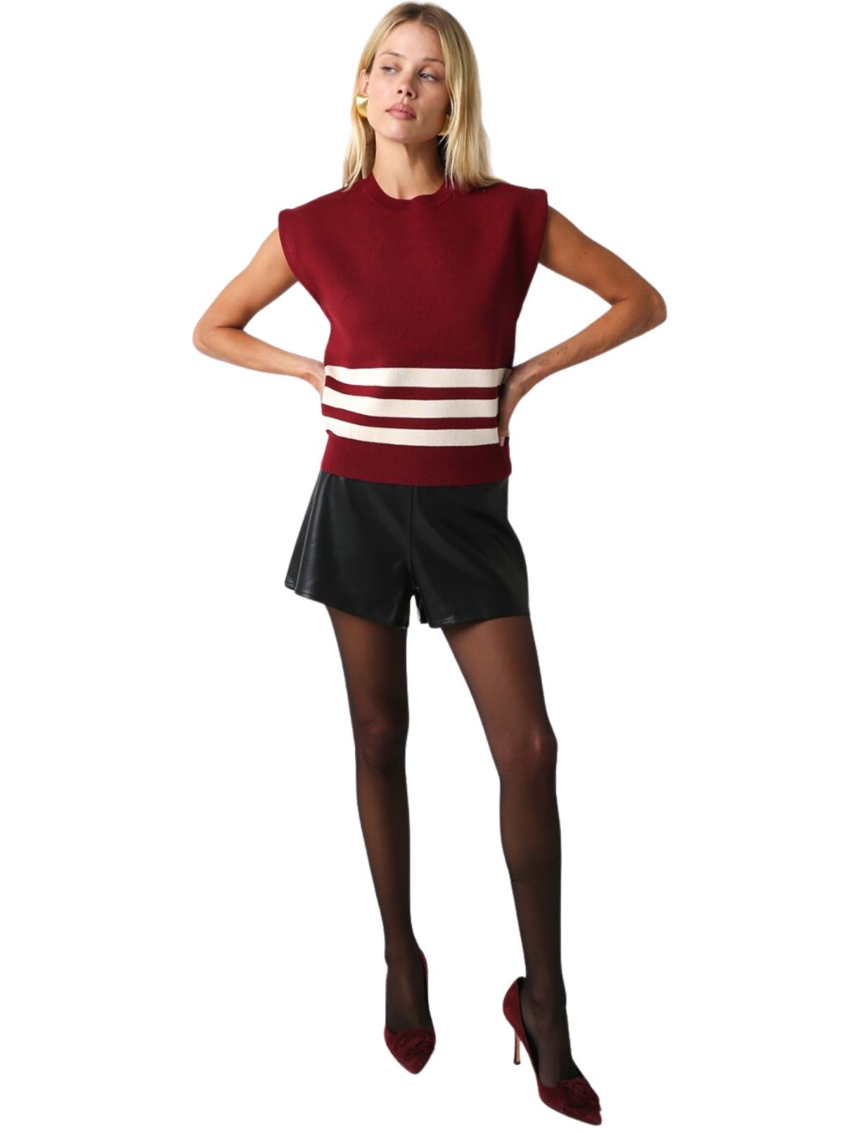 Olivaceous Sweater Vest in Burgandy/Cream