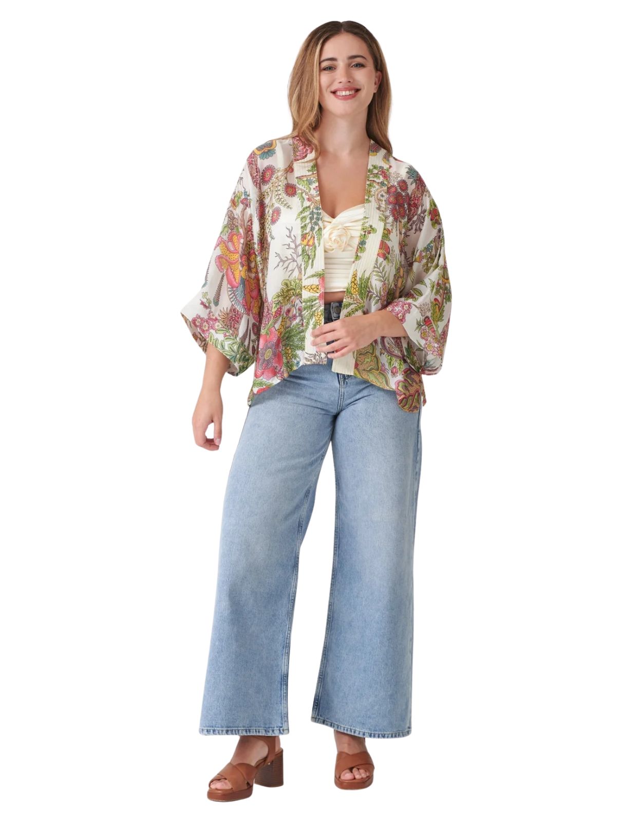One Hundred Stars Boho Garden Kimono Ecru