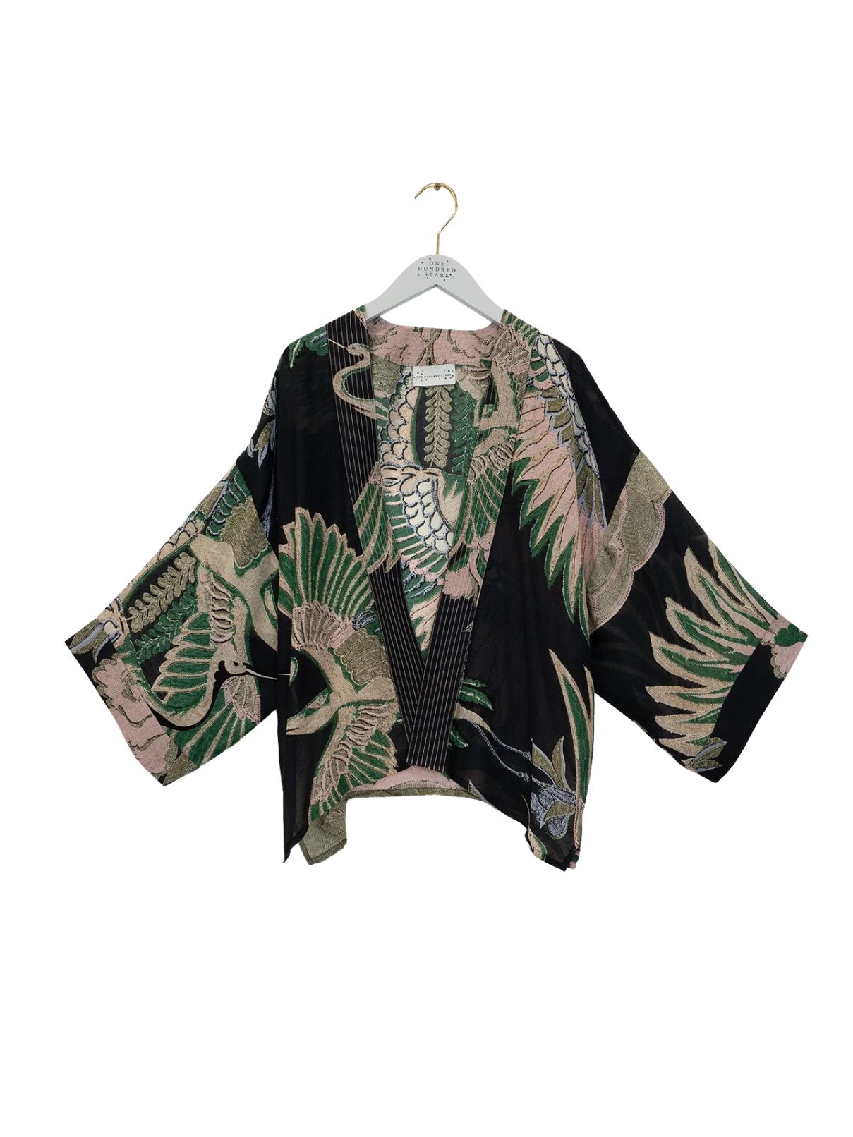 One Hundred Stars Crane Kimono in Emerald