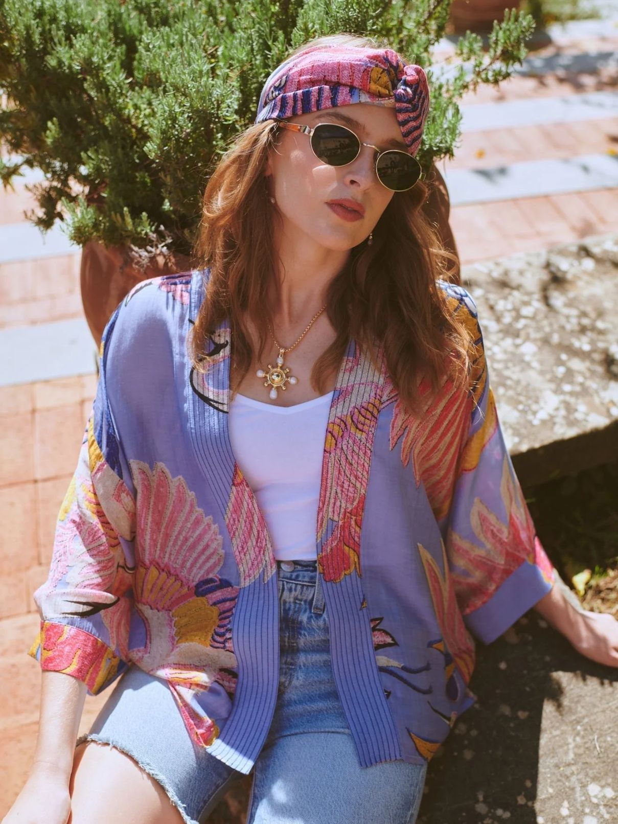 One Hundred Stars Crane Kimono in Periwinkle