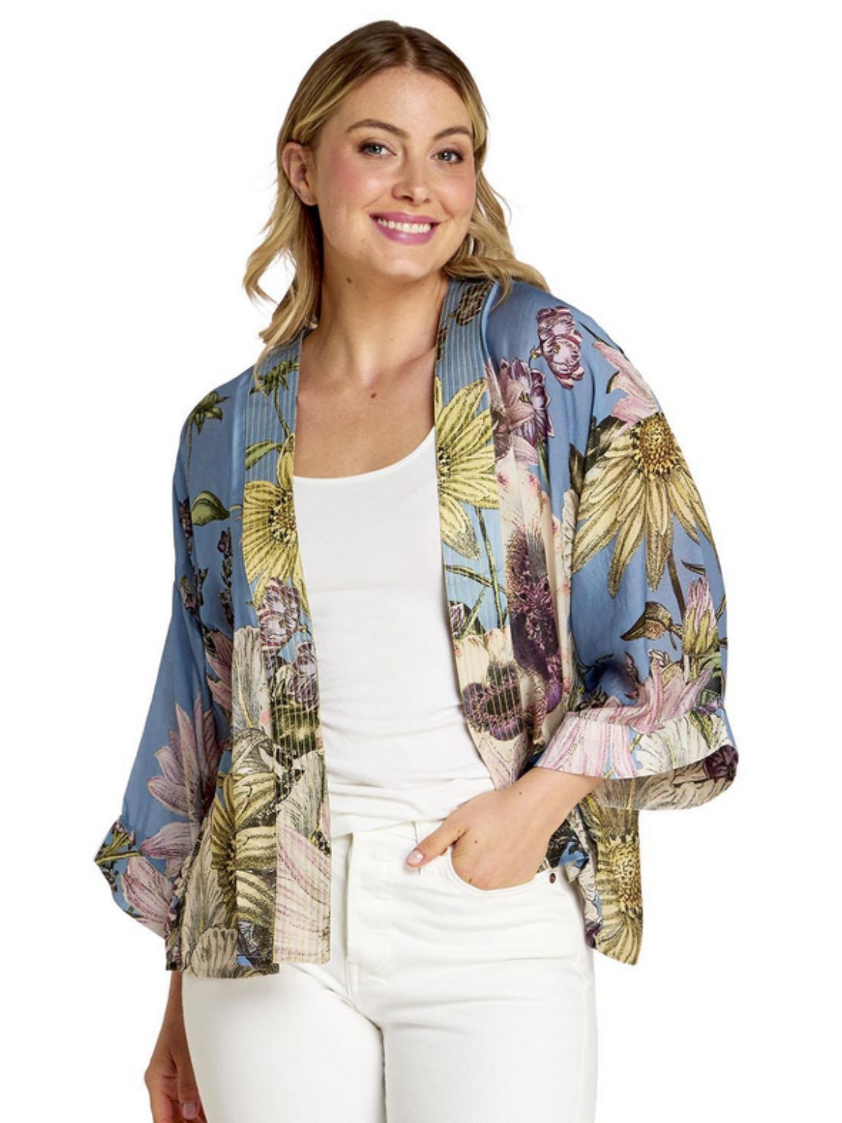 One Hundred Stars Daisy Blue Short Kimono