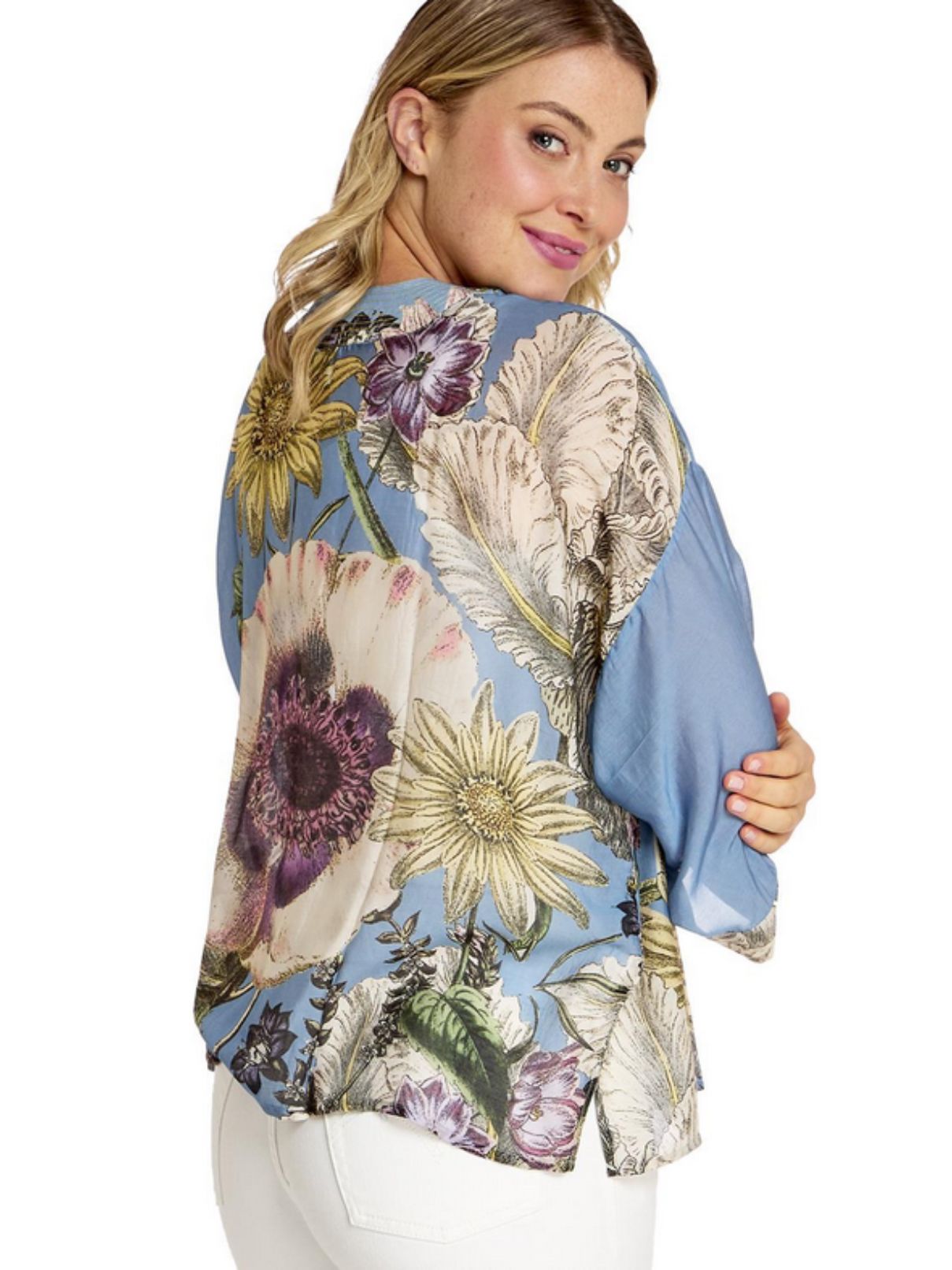 One Hundred Stars Daisy Blue Short Kimono