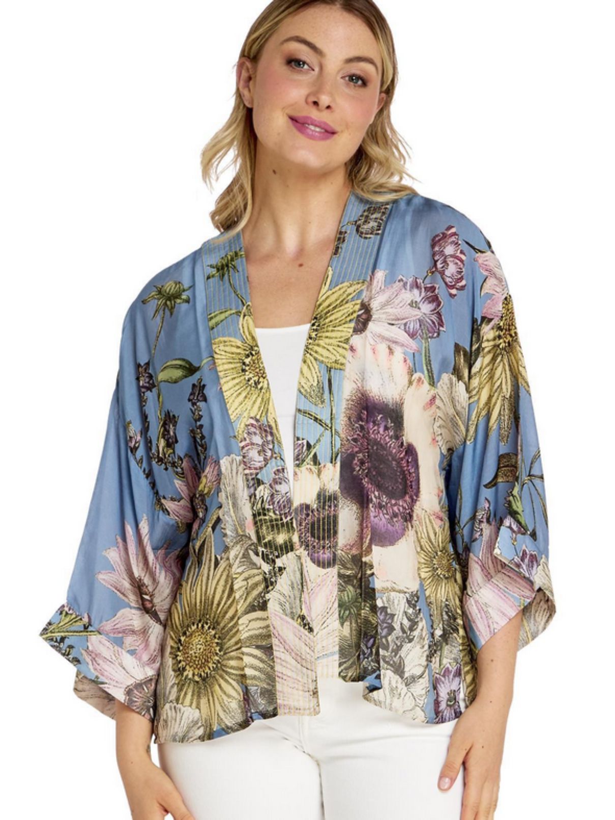 One Hundred Stars Daisy Blue Short Kimono